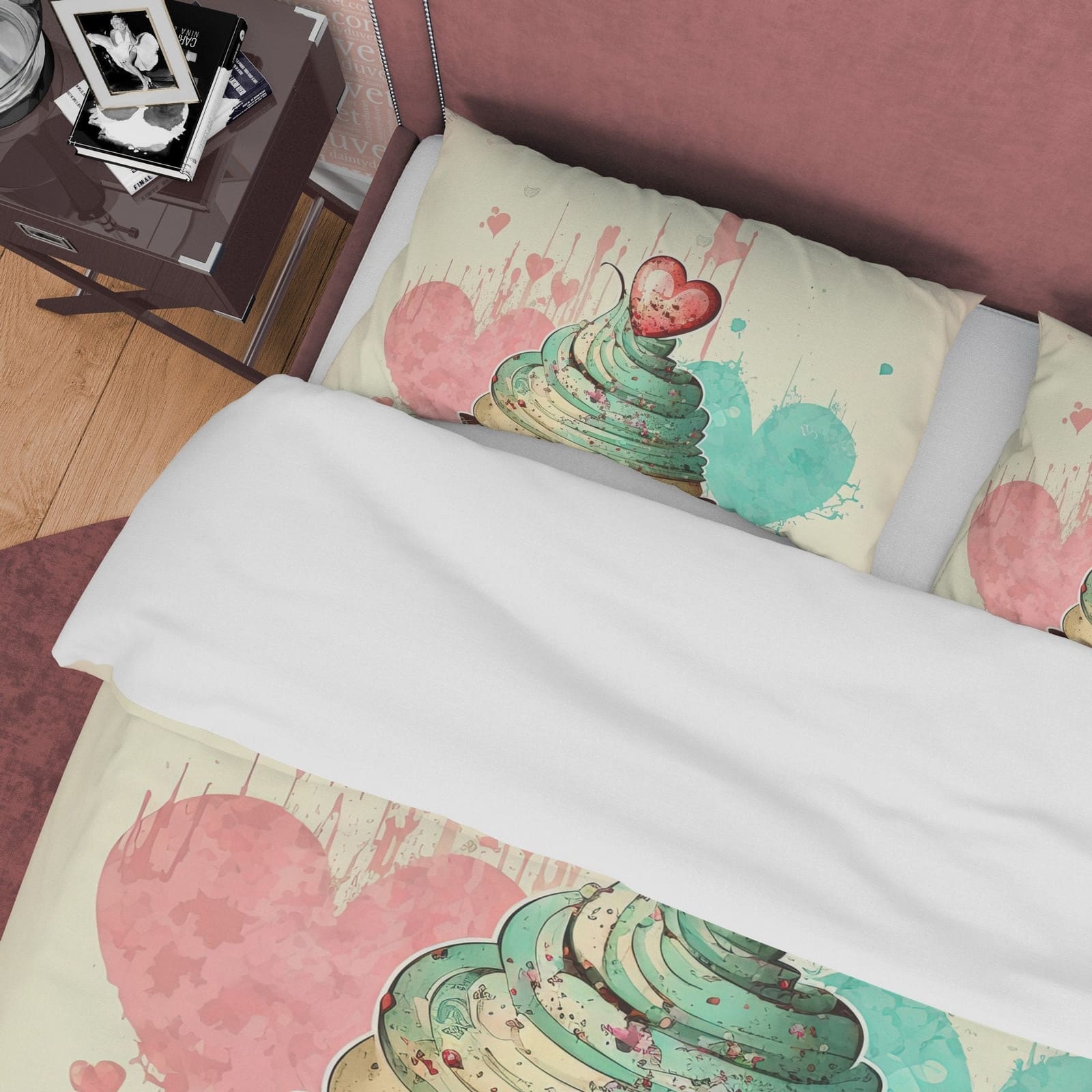 Sweet Cupcake Duvet Cover Boho Bedroom Set, Cute Quilt Cover Girly Bedspread, Dorm Bedding, Baby Girl Crib Set, Pastel Col…