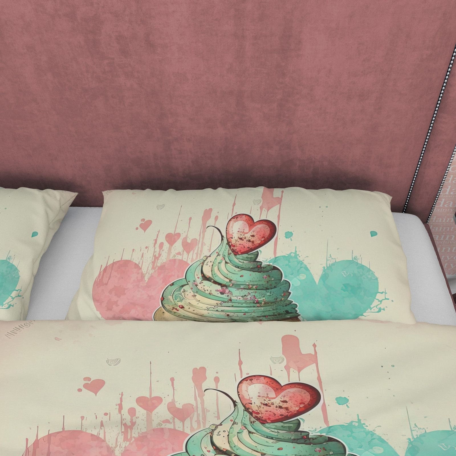 Sweet Cupcake Duvet Cover Boho Bedroom Set, Cute Quilt Cover Girly Bedspread, Dorm Bedding, Baby Girl Crib Set, Pastel Col…
