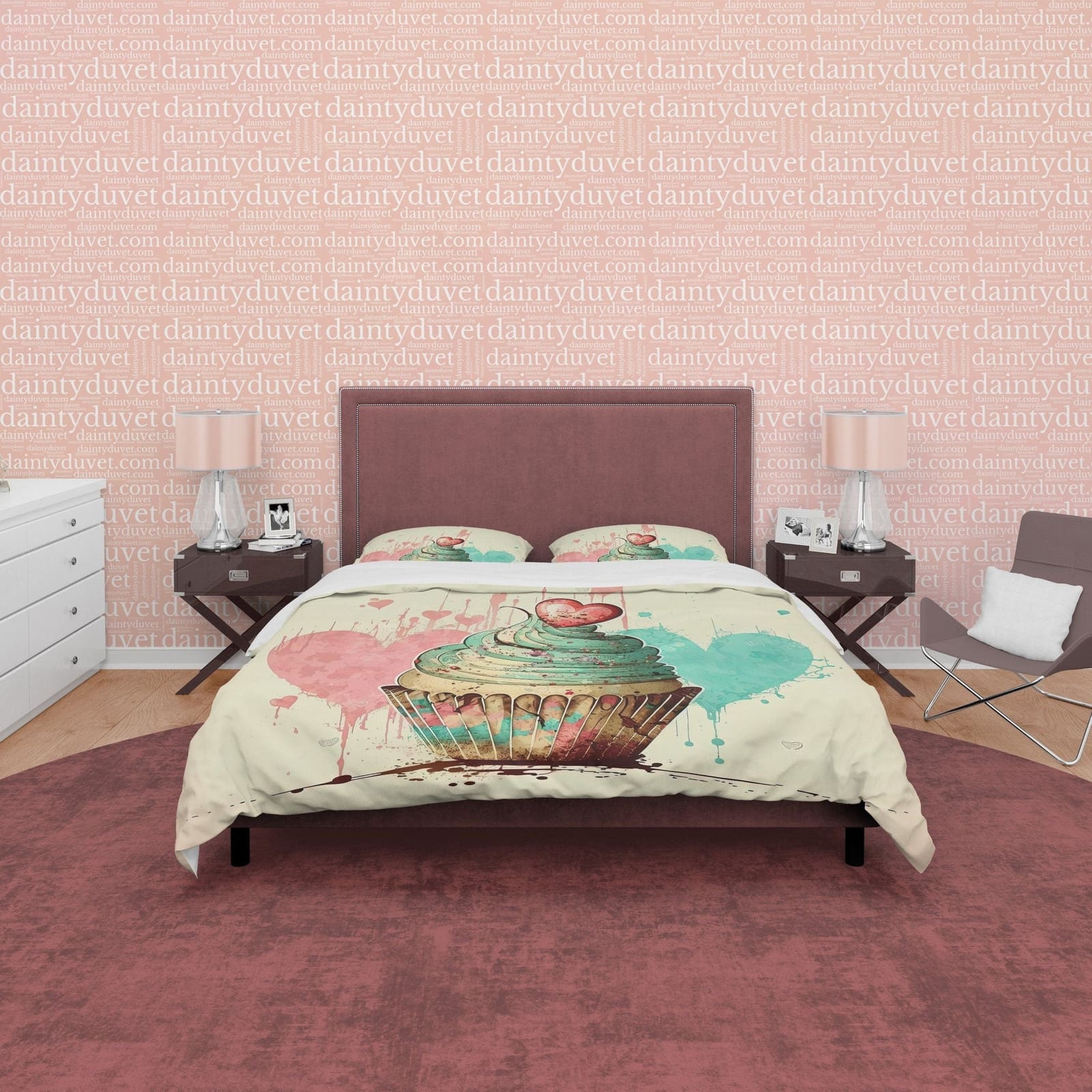 Sweet Cupcake Duvet Cover Boho Bedroom Set, Cute Quilt Cover Girly Bedspread, Dorm Bedding, Baby Girl Crib Set, Pastel Col…