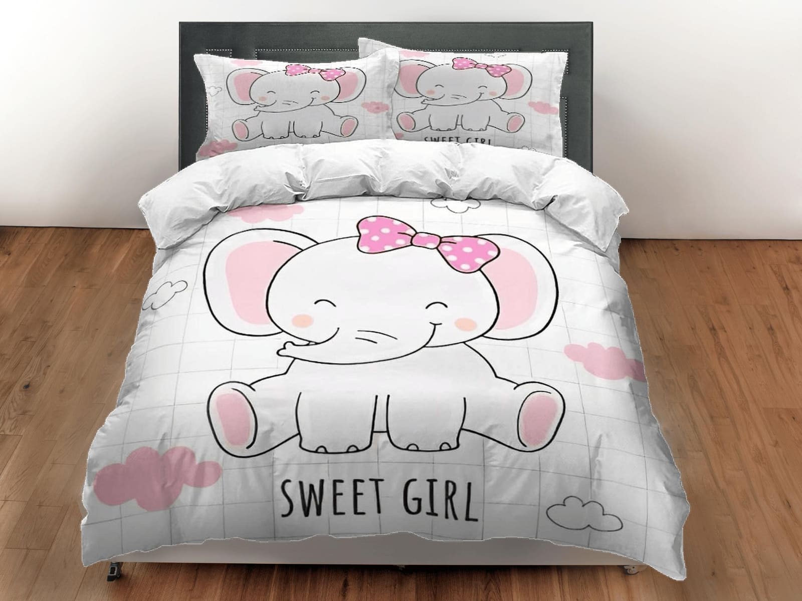 Sweet girl elephant bedding cute duvet cover set, kids bedding full, nursery bed decor, elephant baby shower, girl toddler…