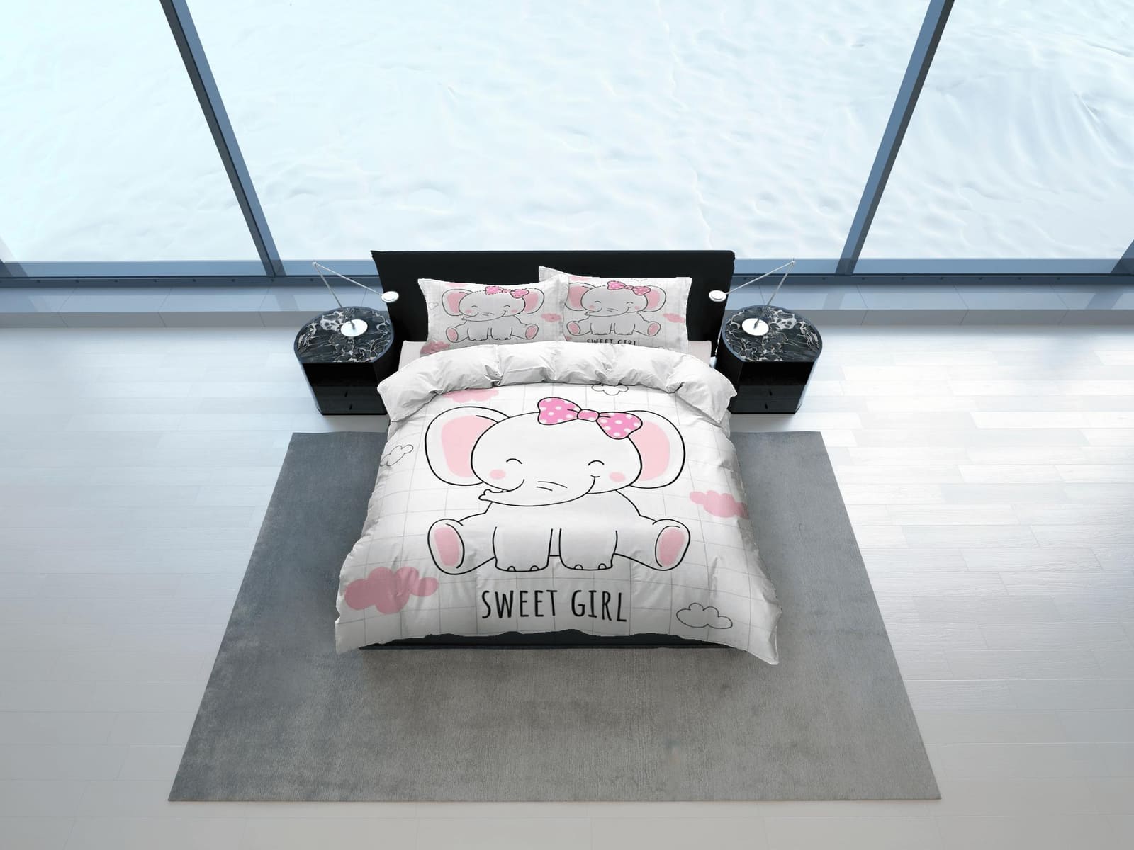 Sweet girl elephant bedding cute duvet cover set, kids bedding full, nursery bed decor, elephant baby shower, girl toddler…