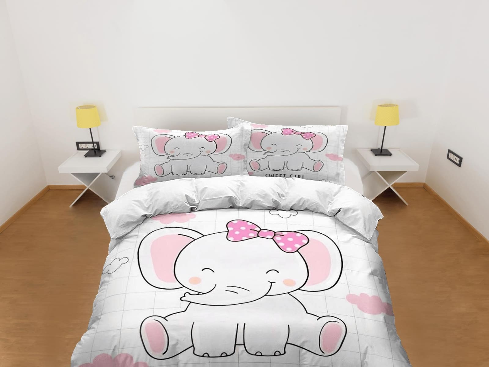 Sweet girl elephant bedding cute duvet cover set, kids bedding full, nursery bed decor, elephant baby shower, girl toddler…