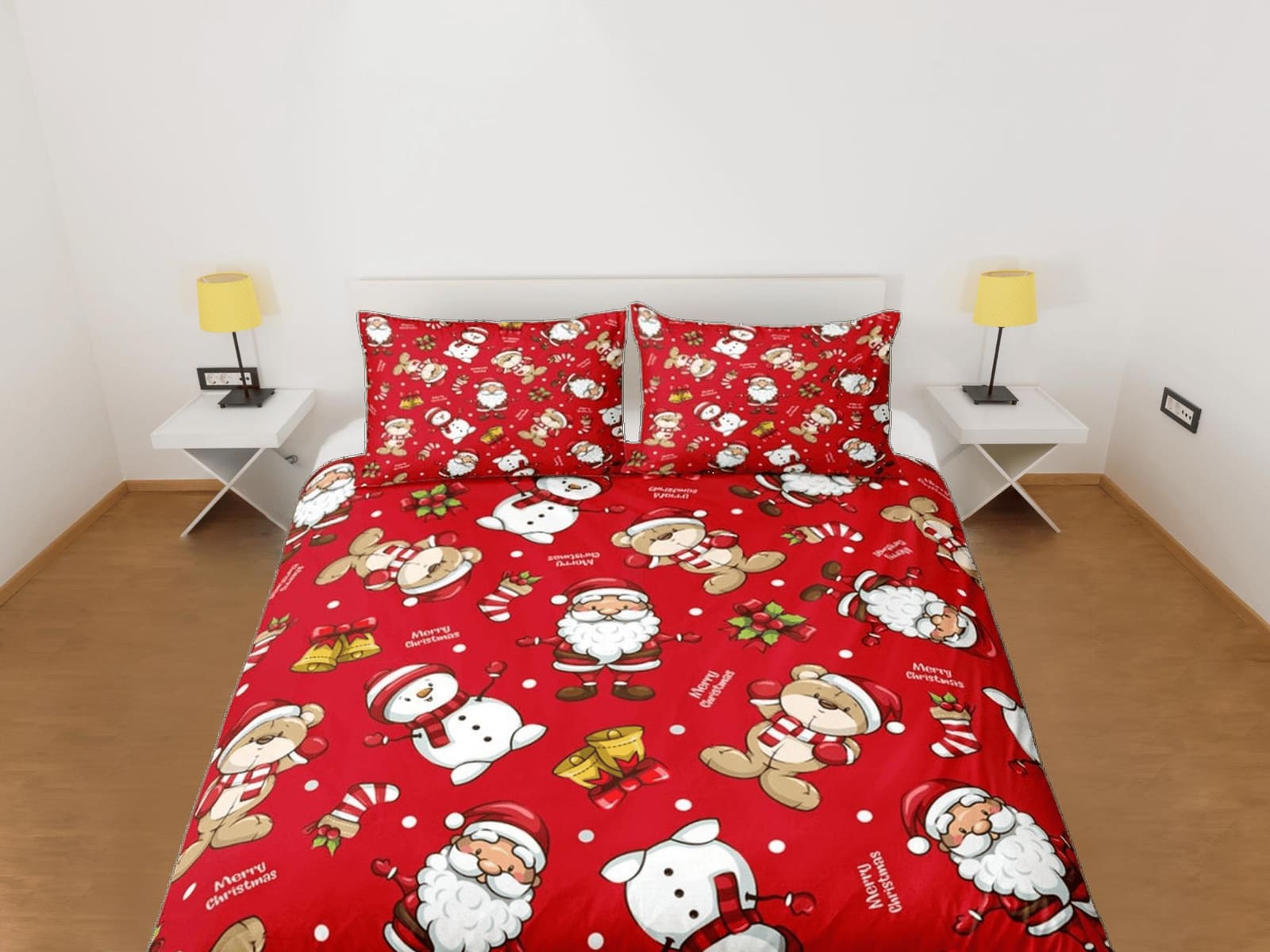 Teddy bear and santa claus red duvet cover set, christmas full size bedding & pillowcase, college bedding, toddler bedding…