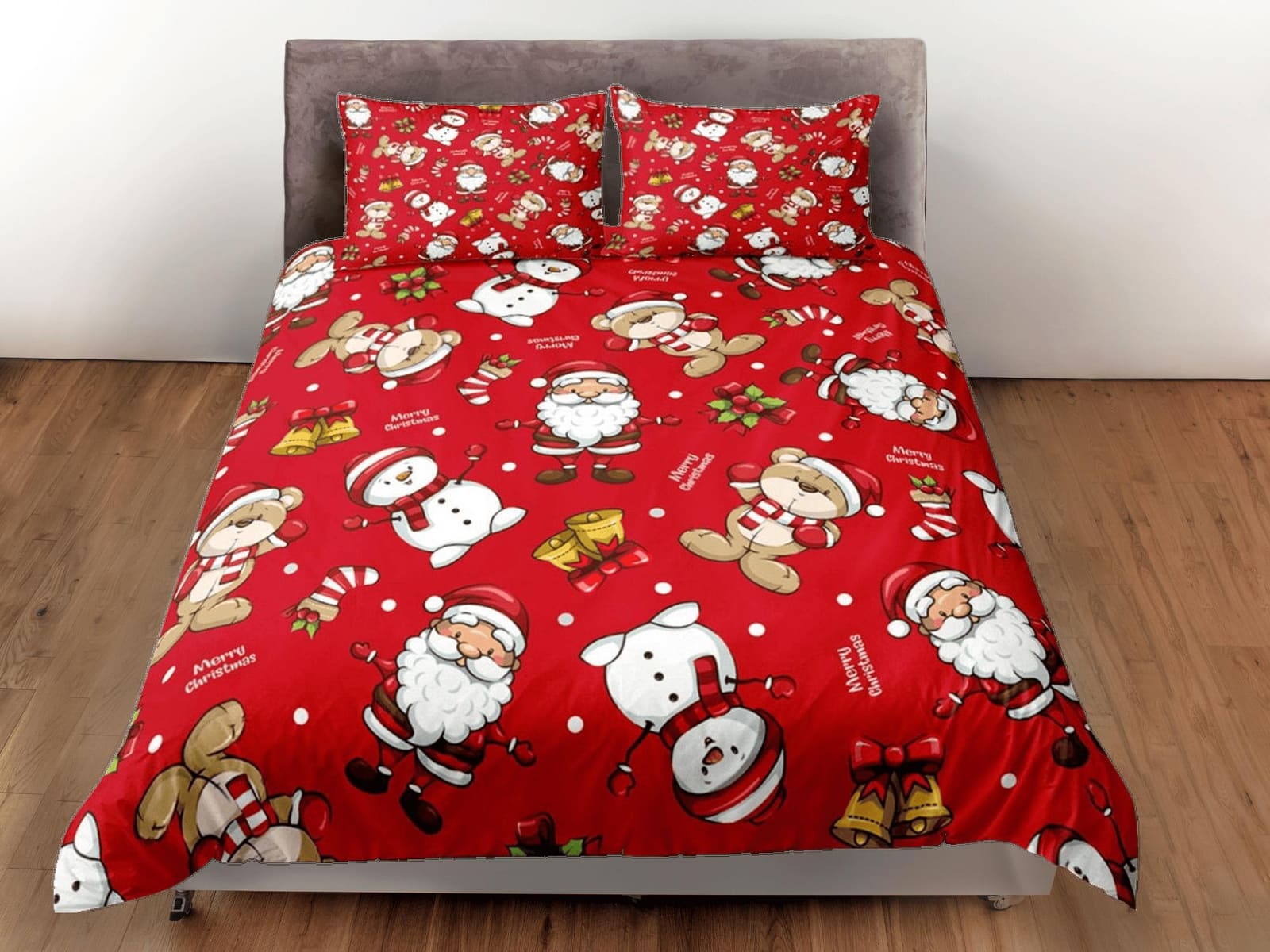 Teddy bear and santa claus red duvet cover set, christmas full size bedding & pillowcase, college bedding, toddler bedding…