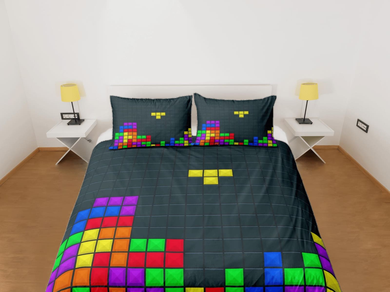 Tetris Duvet Cover Set Colorful Bedspread, Dorm Bedding with Pillowcase