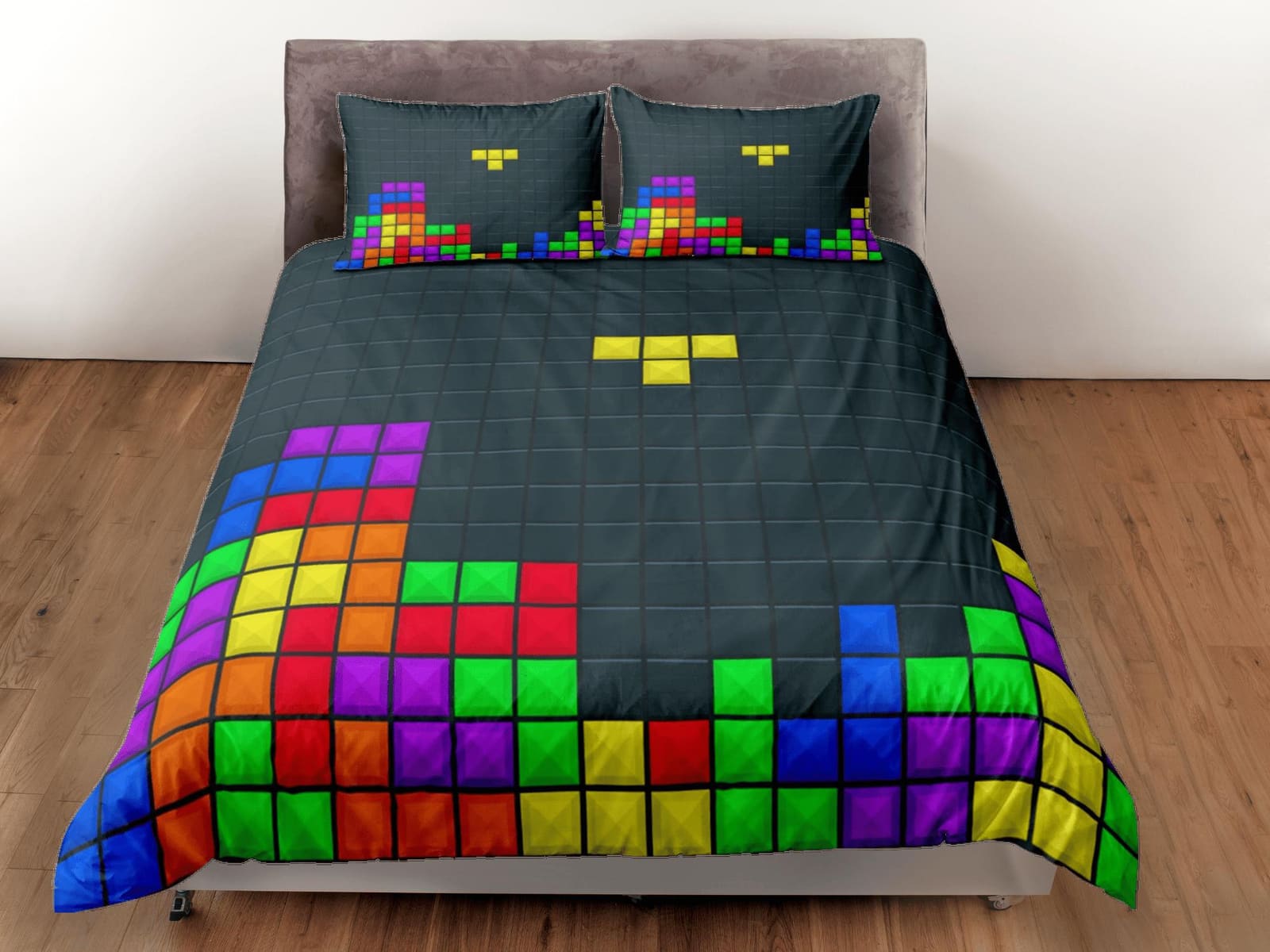Tetris Duvet Cover Set Colorful Bedspread, Dorm Bedding with Pillowcase