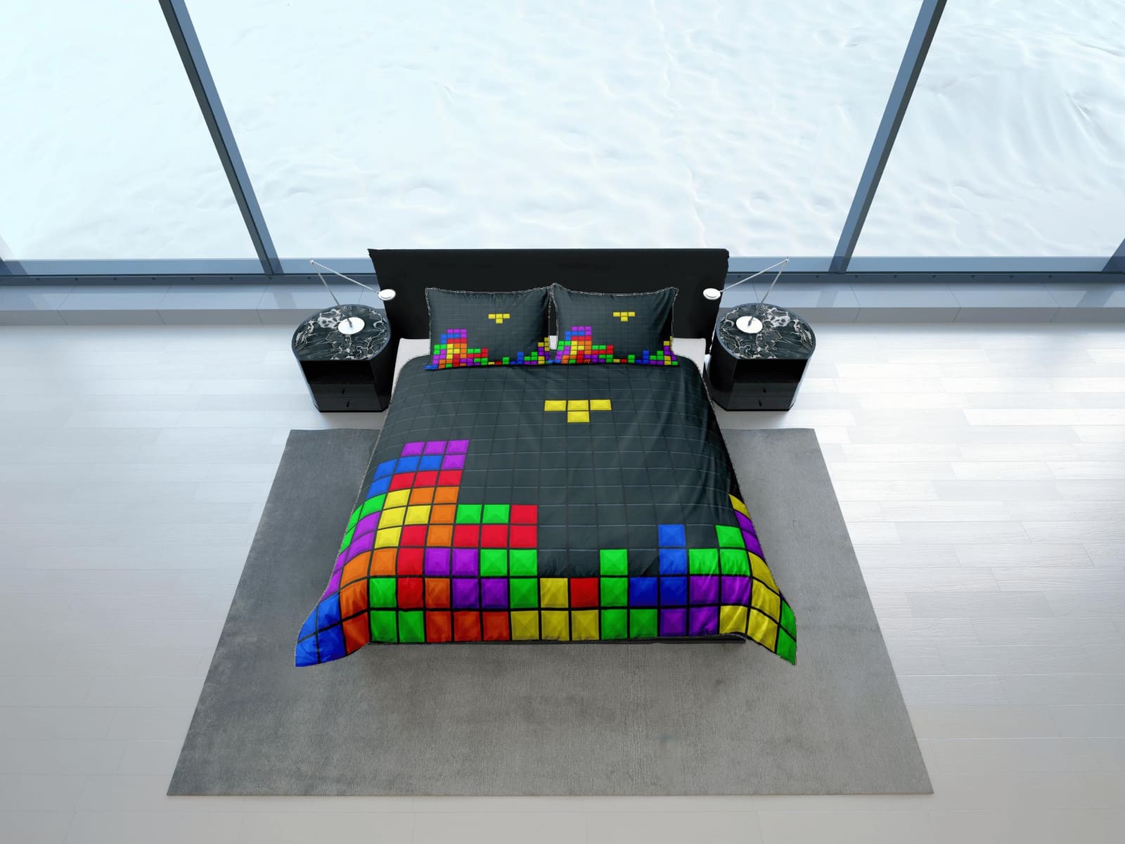 Tetris Duvet Cover Set Colorful Bedspread, Dorm Bedding with Pillowcase