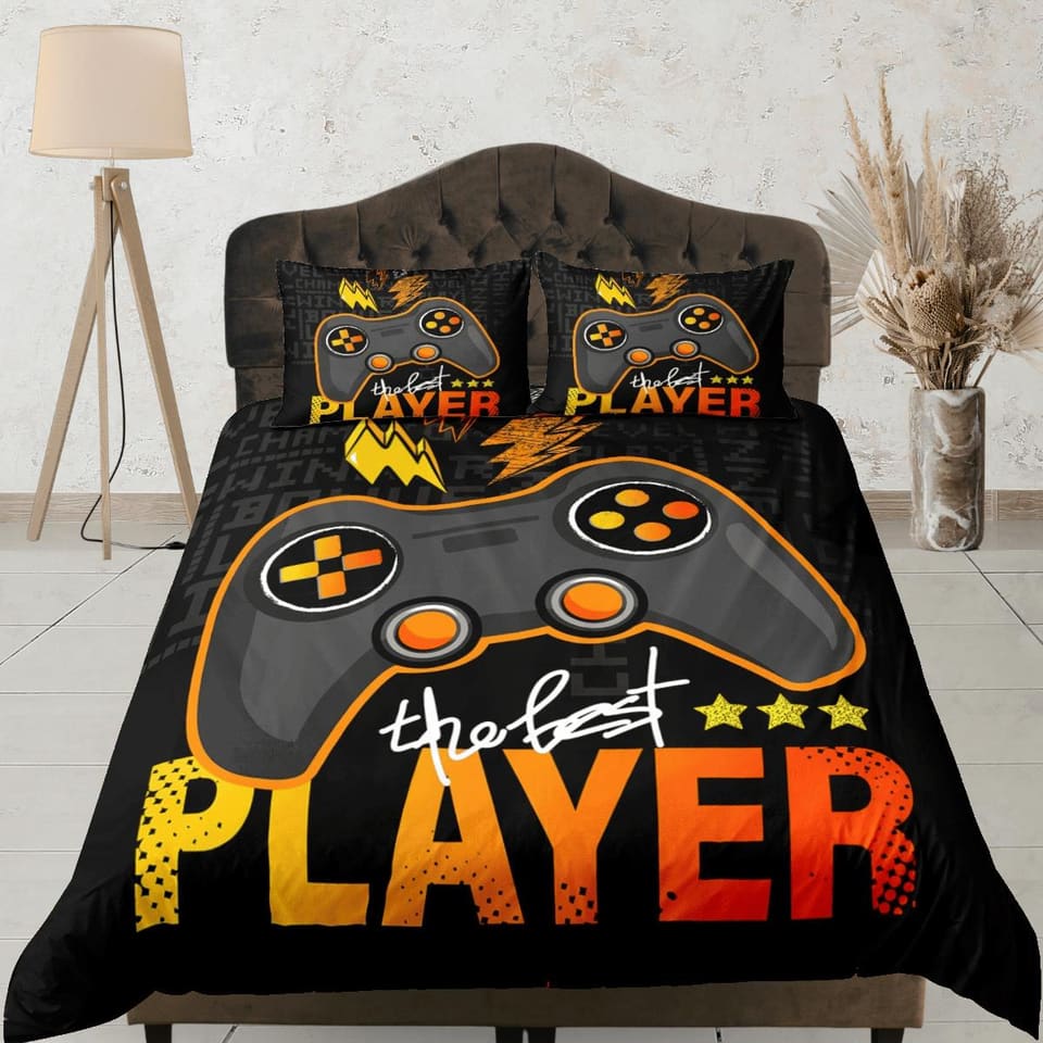 The best player gamer bedding black duvet cover, video gamer boyfriend gift bedding set full king queen twin, boys bedroom…