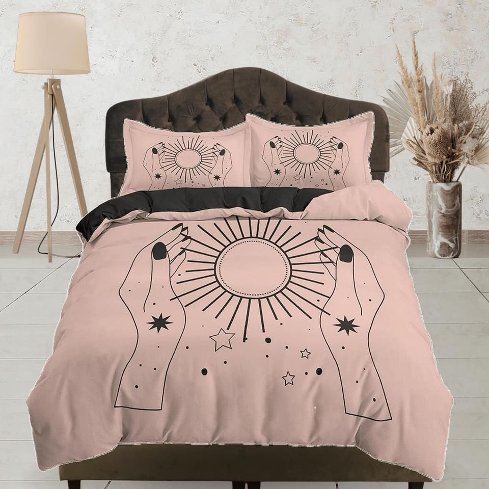 The Sun Boho Beige Bedding Minimalist, Zodiac Gift Celestial Dorm Bedding, Astrology Duvet Cover Set, Aesthetic Duvet Cove…