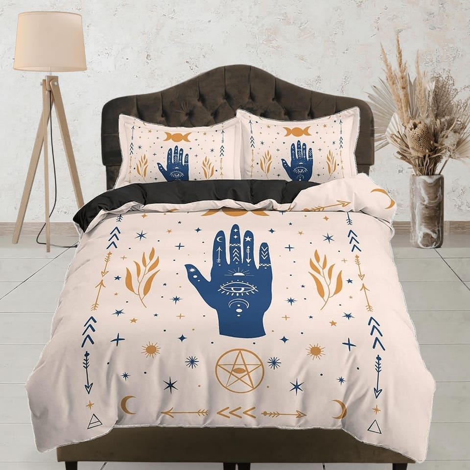 The Third Eye Astrology Boho Bedding, Illuminati Zodiac Gift Dorm Bedding, Duvet Cover Set, Aesthetic Duvet King Queen Ful…