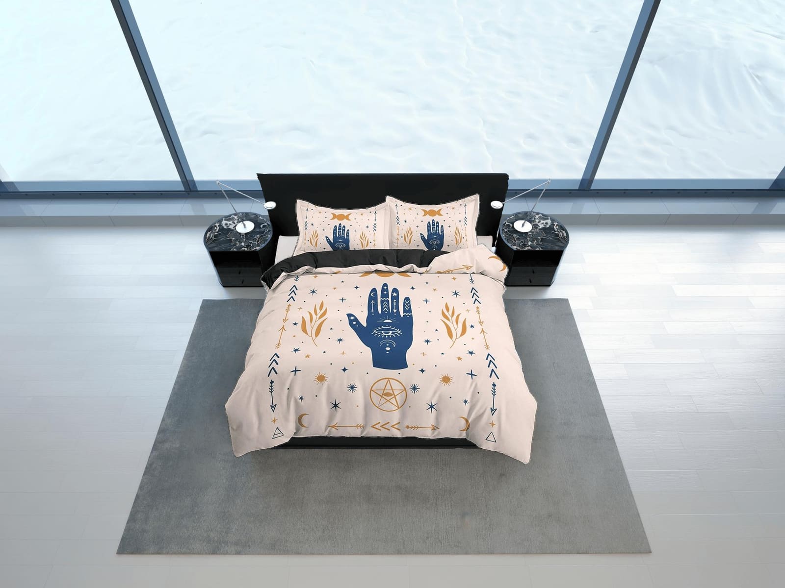 The Third Eye Astrology Boho Bedding, Illuminati Zodiac Gift Dorm Bedding, Duvet Cover Set, Aesthetic Duvet King Queen Ful…