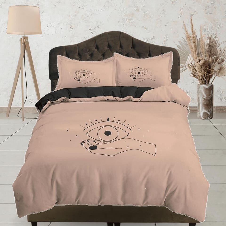 The Third Eye Boho Beige Bedding Minimalist, Zodiac Gift Celestial Dorm Bedding, Astrology Duvet Cover Set, Aesthetic Duve…