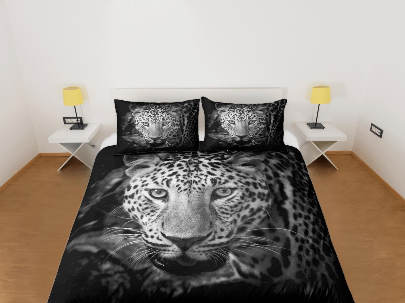 Tiger Print Black Duvet Cover Set Cute Bedspread, Animal Dorm Bedding & Pillowcase