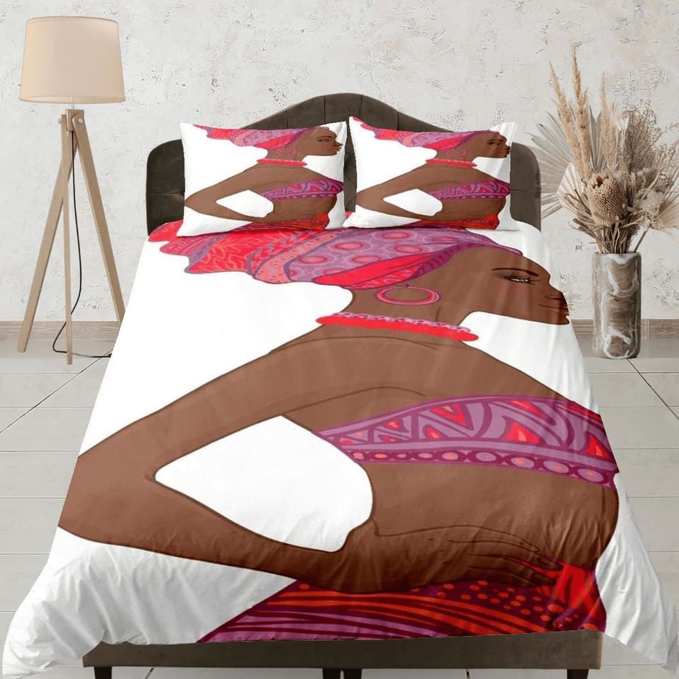 Tribal african woman bedding set duvet cover, boho bedding set african ethnic designs, afrocentric designer bedding, south…
