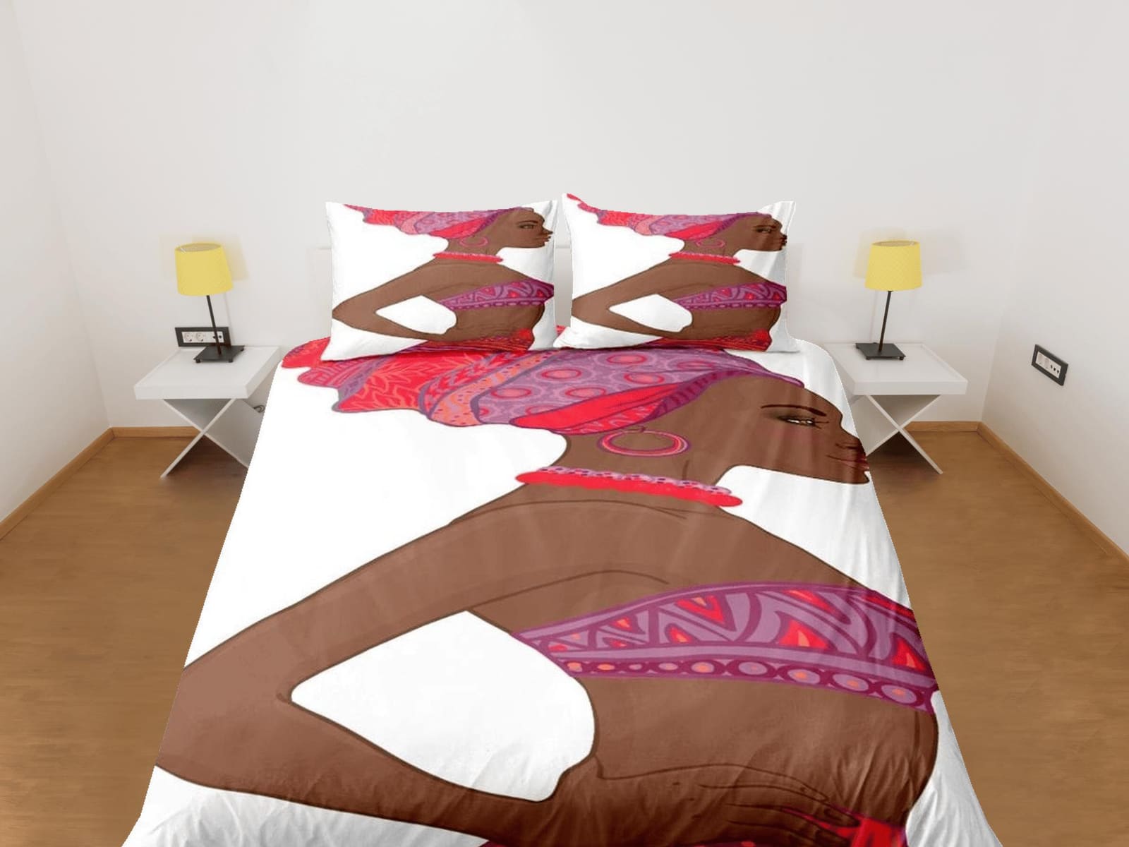 Tribal african woman bedding set duvet cover, boho bedding set african ethnic designs, afrocentric designer bedding, south…