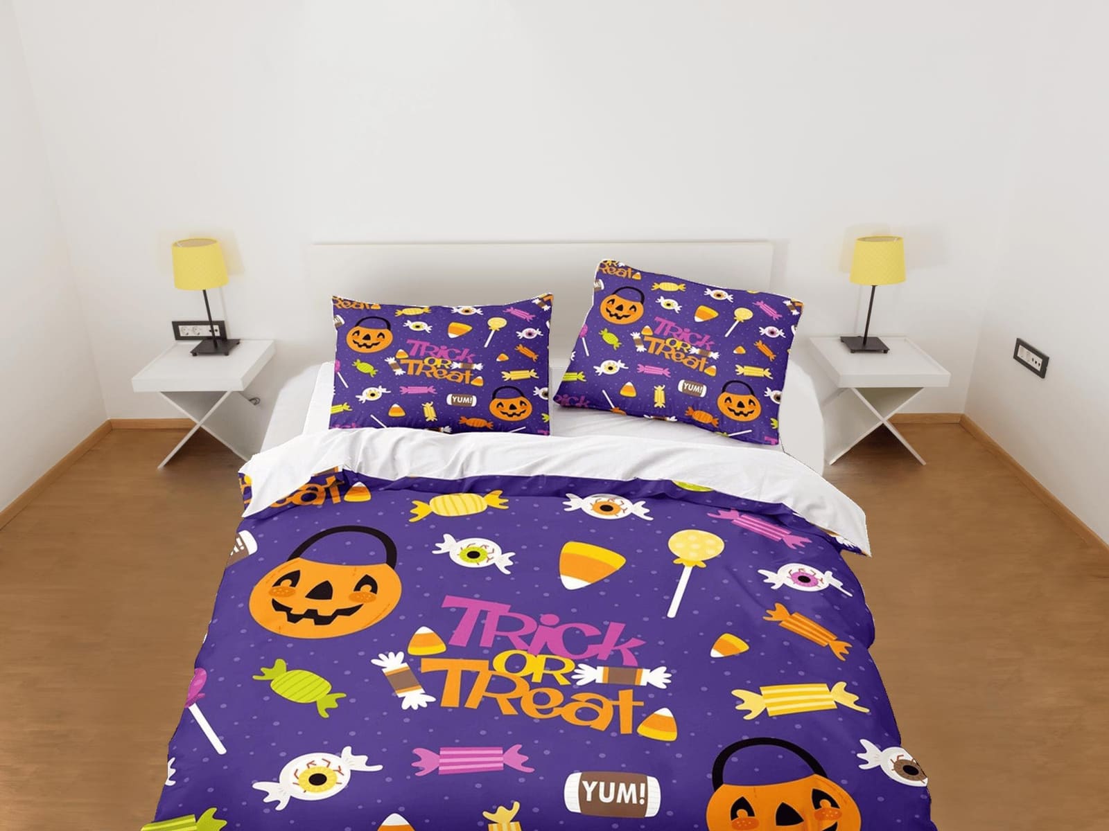 Trick or treat halloween full bedding & pillowcase, periwinkle purple duvet cover set dorm bedding, nursery toddler beddin…