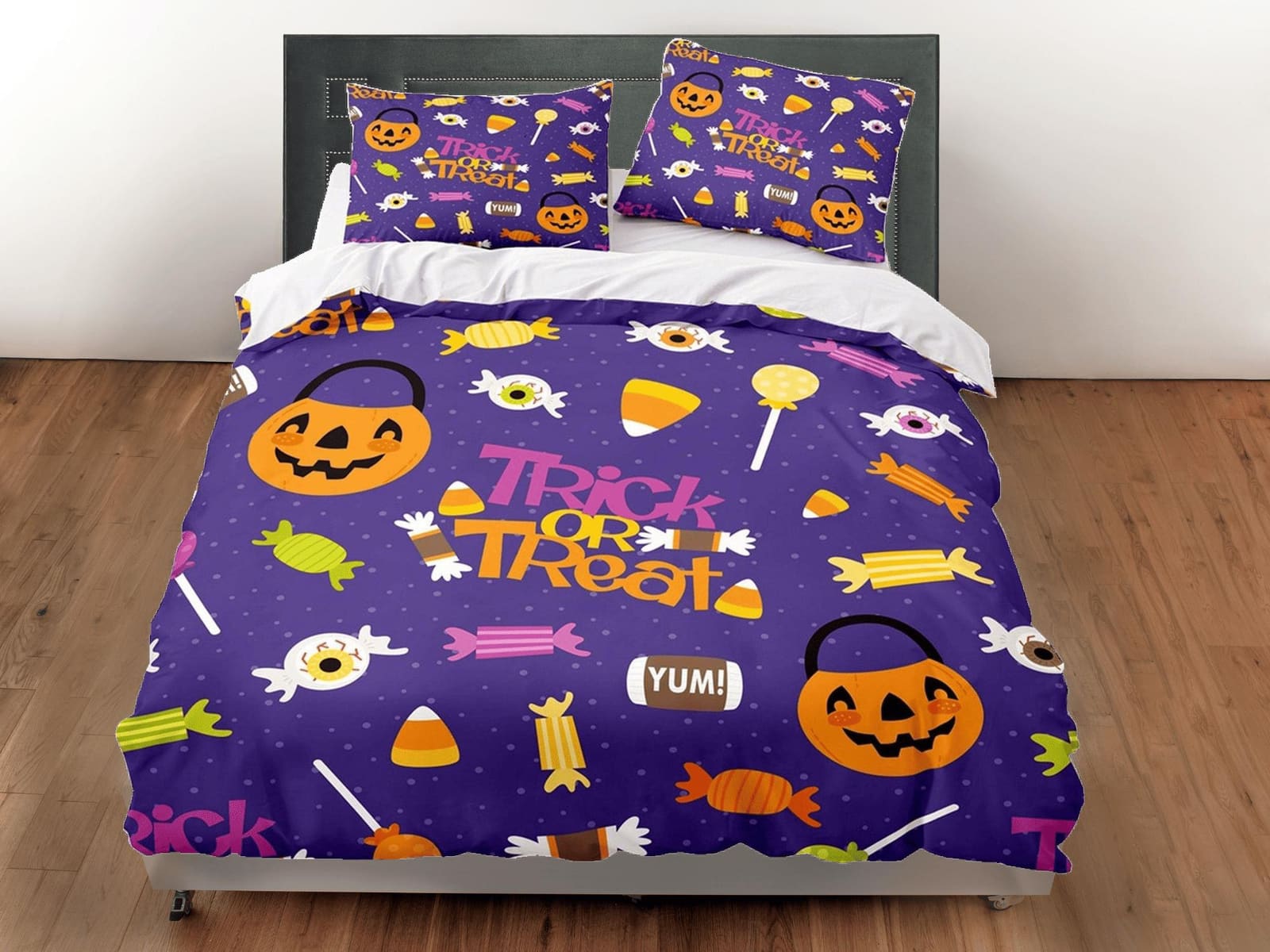 Trick or treat halloween full bedding & pillowcase, periwinkle purple duvet cover set dorm bedding, nursery toddler beddin…