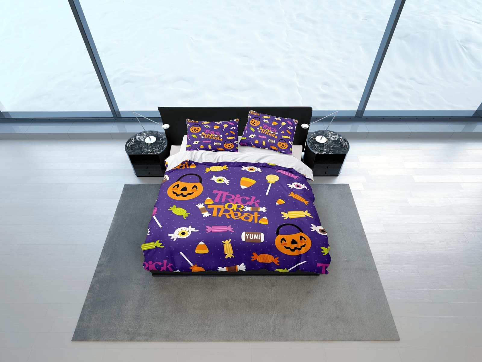 Trick or treat halloween full bedding & pillowcase, periwinkle purple duvet cover set dorm bedding, nursery toddler beddin…