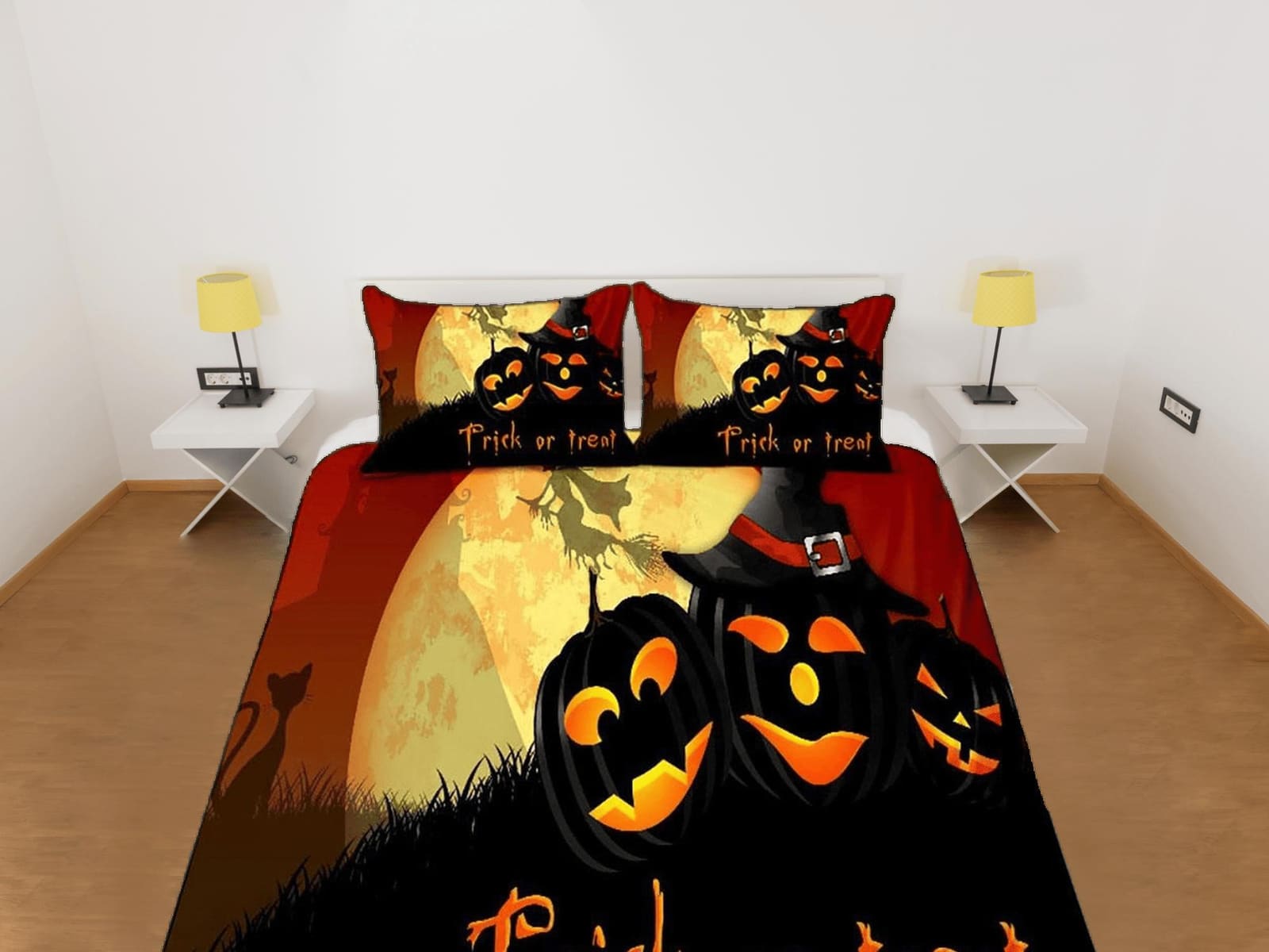 Trick or Treat pumpkin halloween bedding & pillowcase, duvet cover, dorm bedding, halloween decor bedding, halloween gift,…