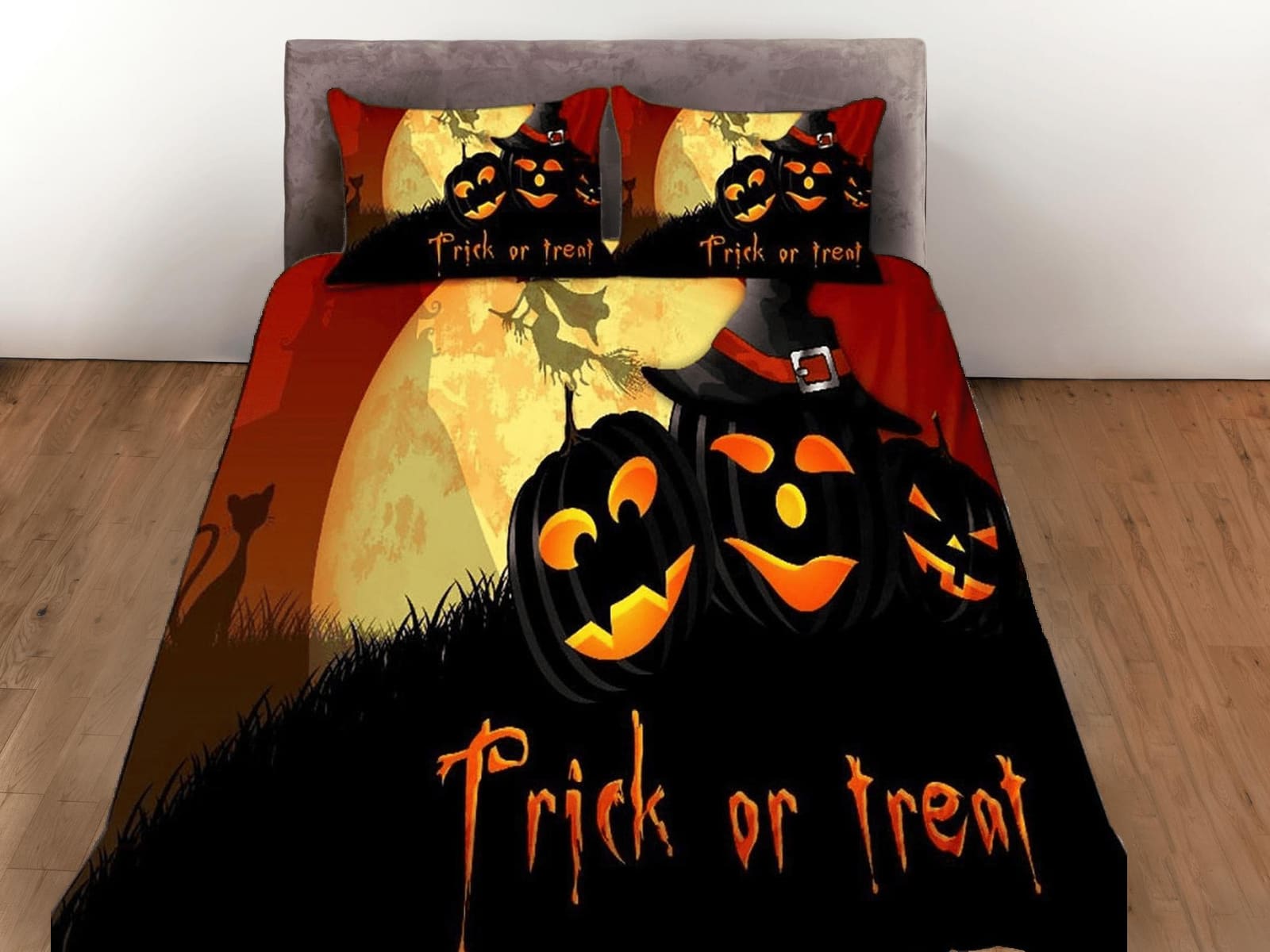 Trick or Treat pumpkin halloween bedding & pillowcase, duvet cover, dorm bedding, halloween decor bedding, halloween gift,…