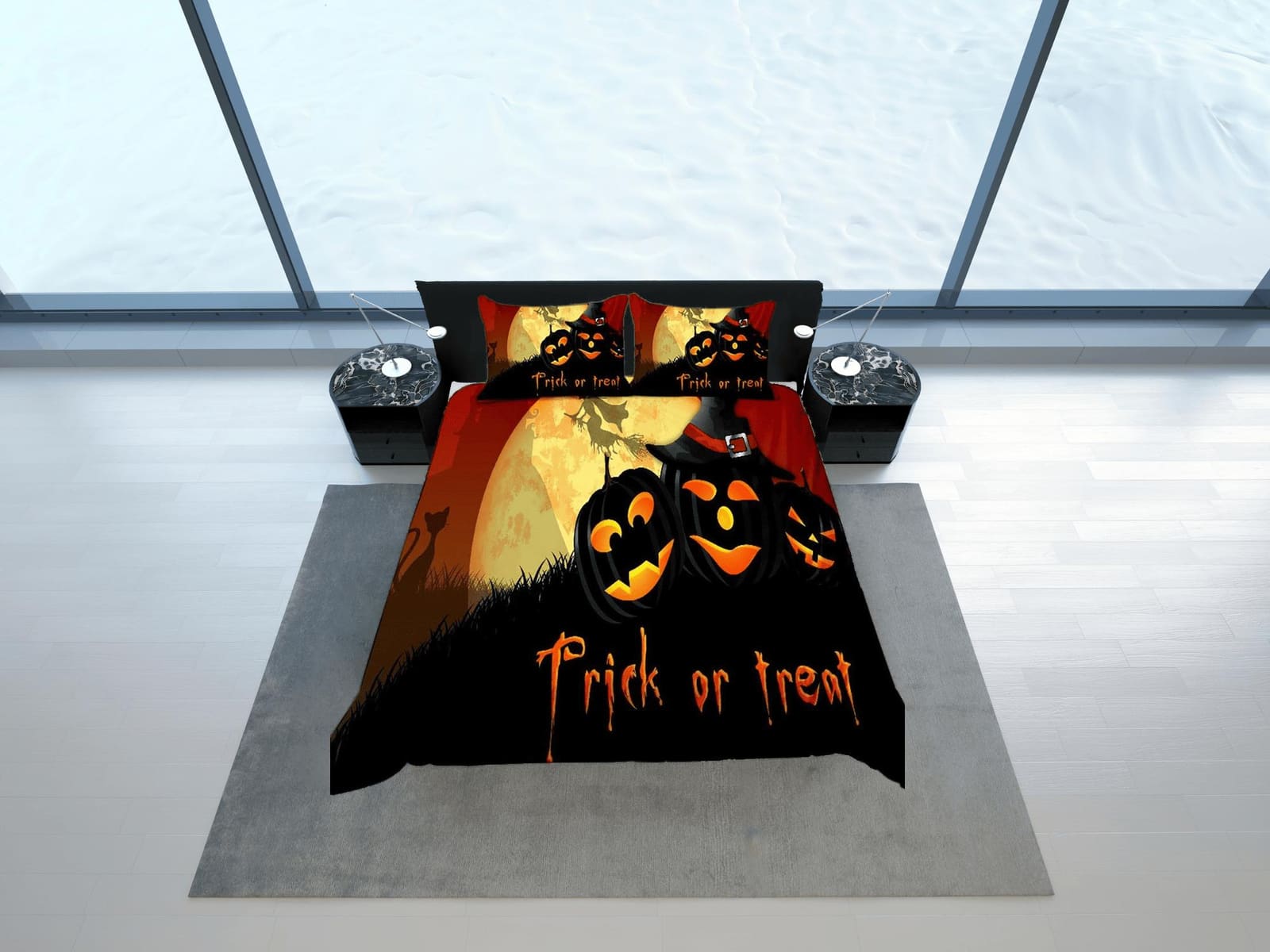 Trick or Treat pumpkin halloween bedding & pillowcase, duvet cover, dorm bedding, halloween decor bedding, halloween gift,…