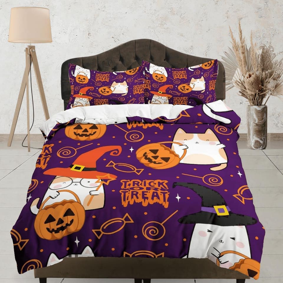 Trick or Treat purple halloween bedding & pillowcase, gothic duvet cover, dorm bedding, goth decor toddler bedding, hallow…