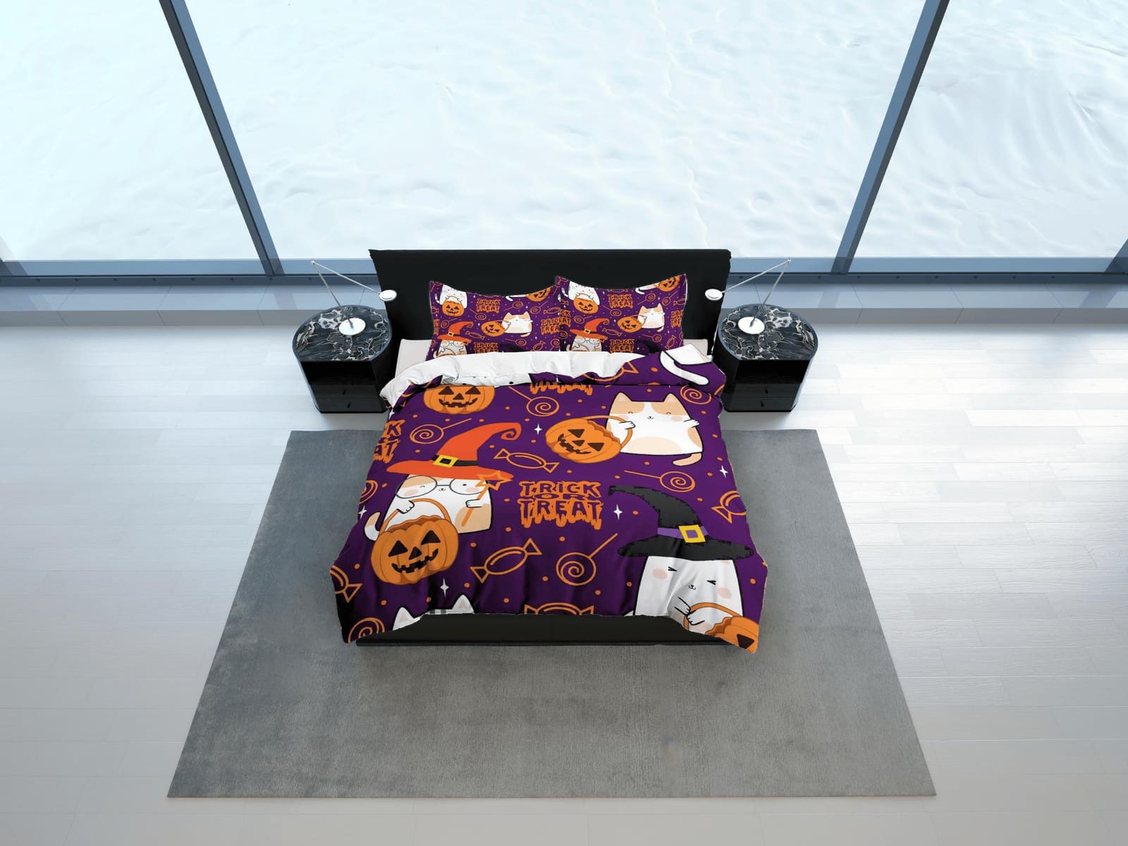 Trick or Treat purple halloween bedding & pillowcase, gothic duvet cover, dorm bedding, goth decor toddler bedding, hallow…