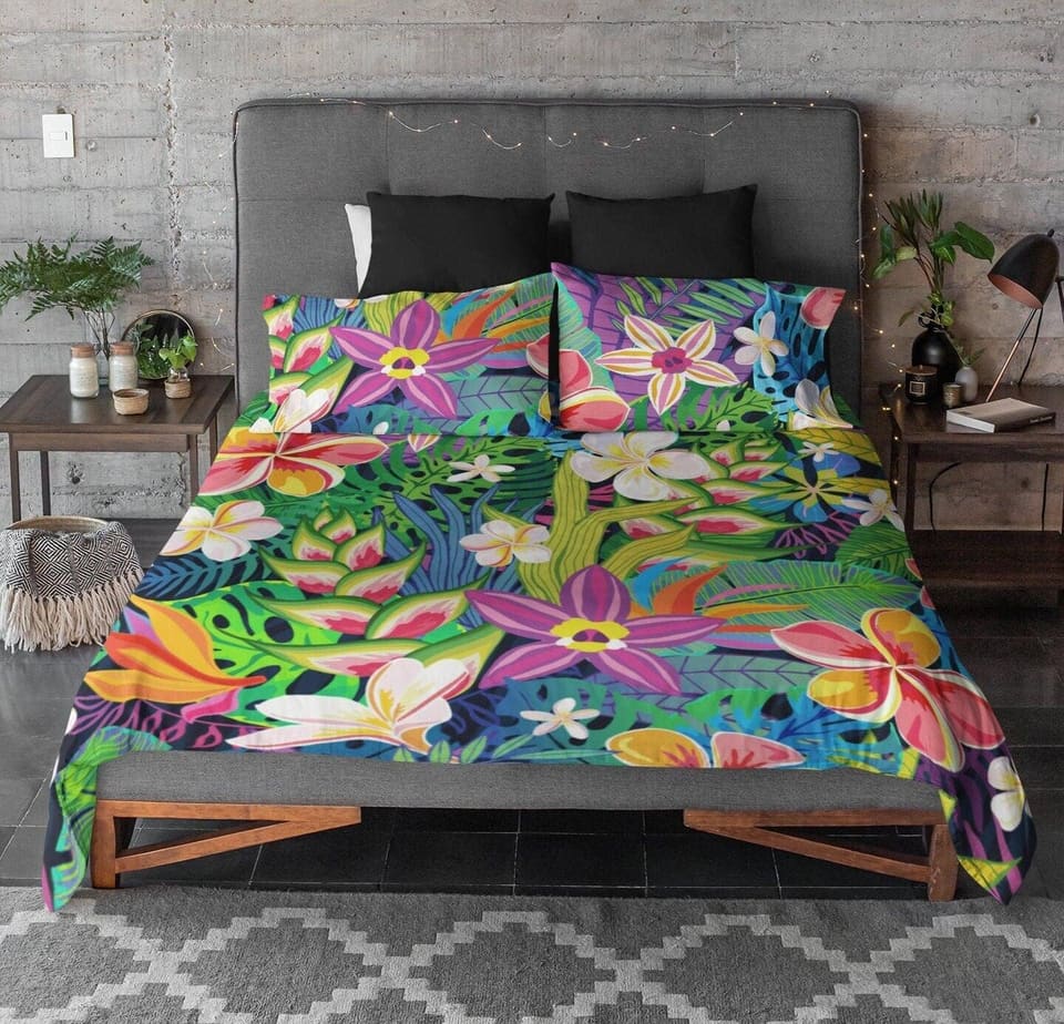 Tropical Design Duvet Cover Set | Colorful Comforter Cover with Flowers in Bright Colors | Cover for Weighted Blanket and…
