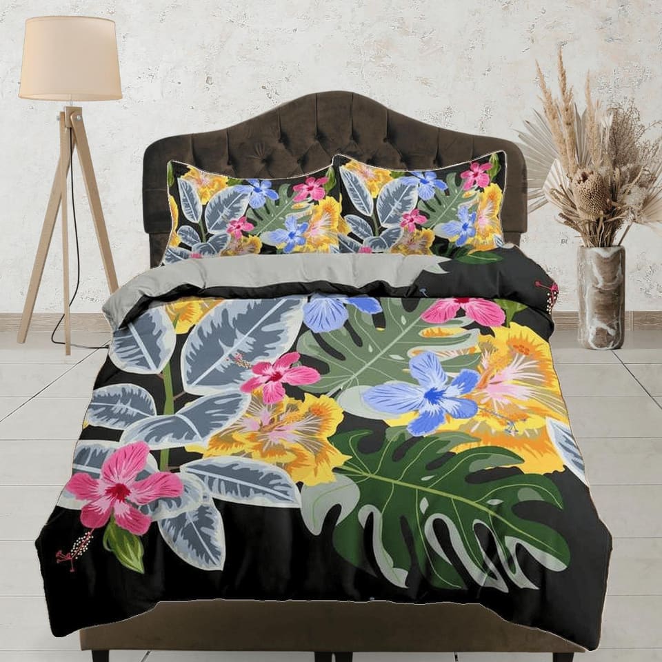 Tropical floral duvet cover colorful bedding, teen girl bedroom, baby girl crib bedding boho maximalist bedspread aestheti…