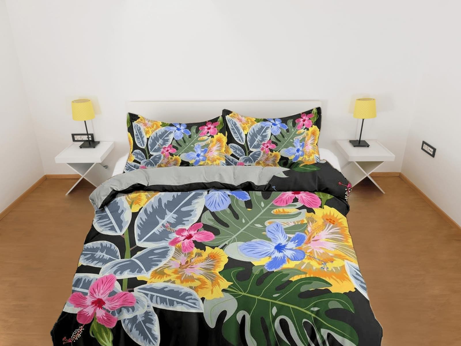 Tropical floral duvet cover colorful bedding, teen girl bedroom, baby girl crib bedding boho maximalist bedspread aestheti…