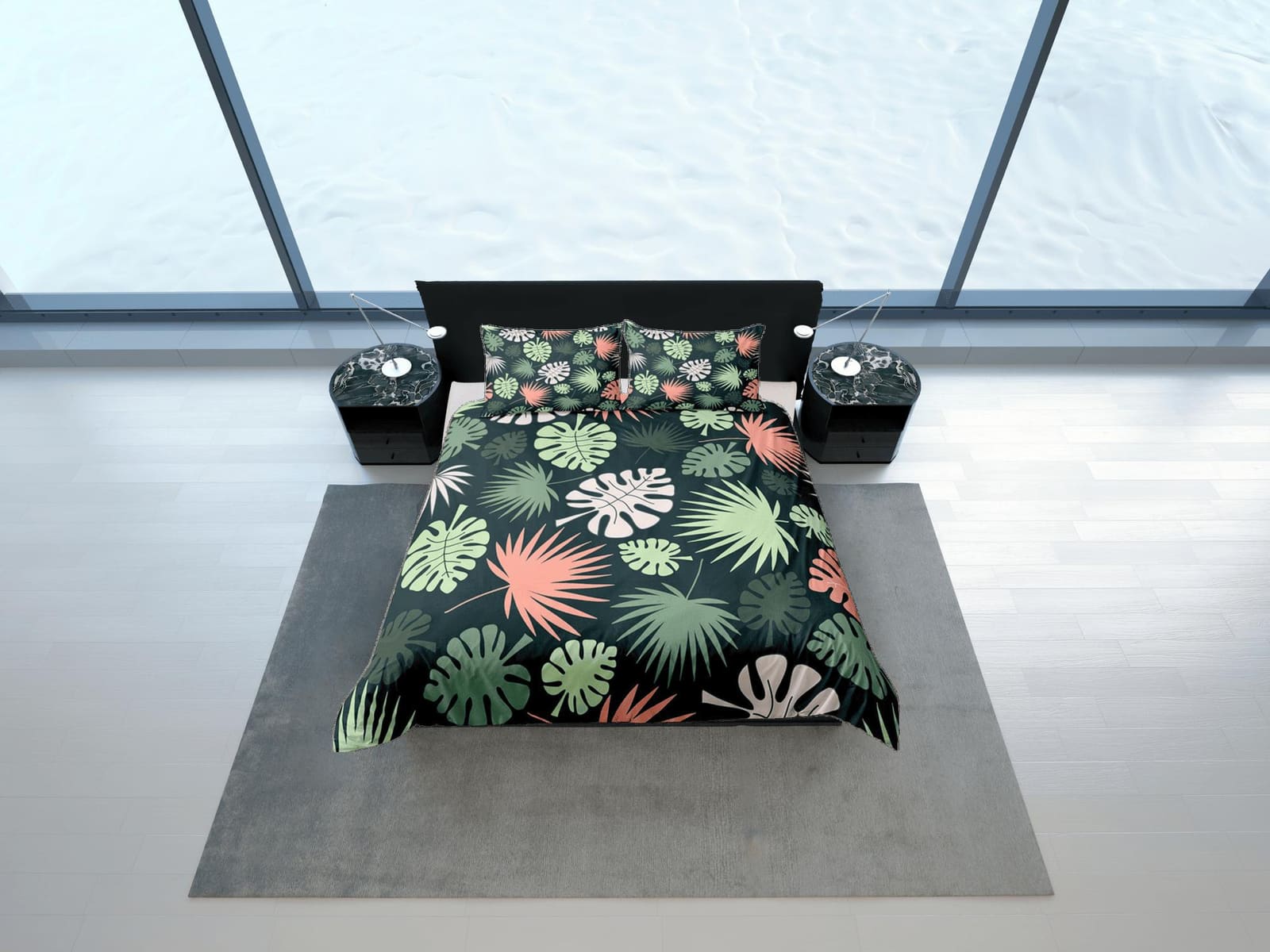 Tropical Green Duvet Cover Set, Bedspread Dorm Bedding Set, Summer Bedroom
