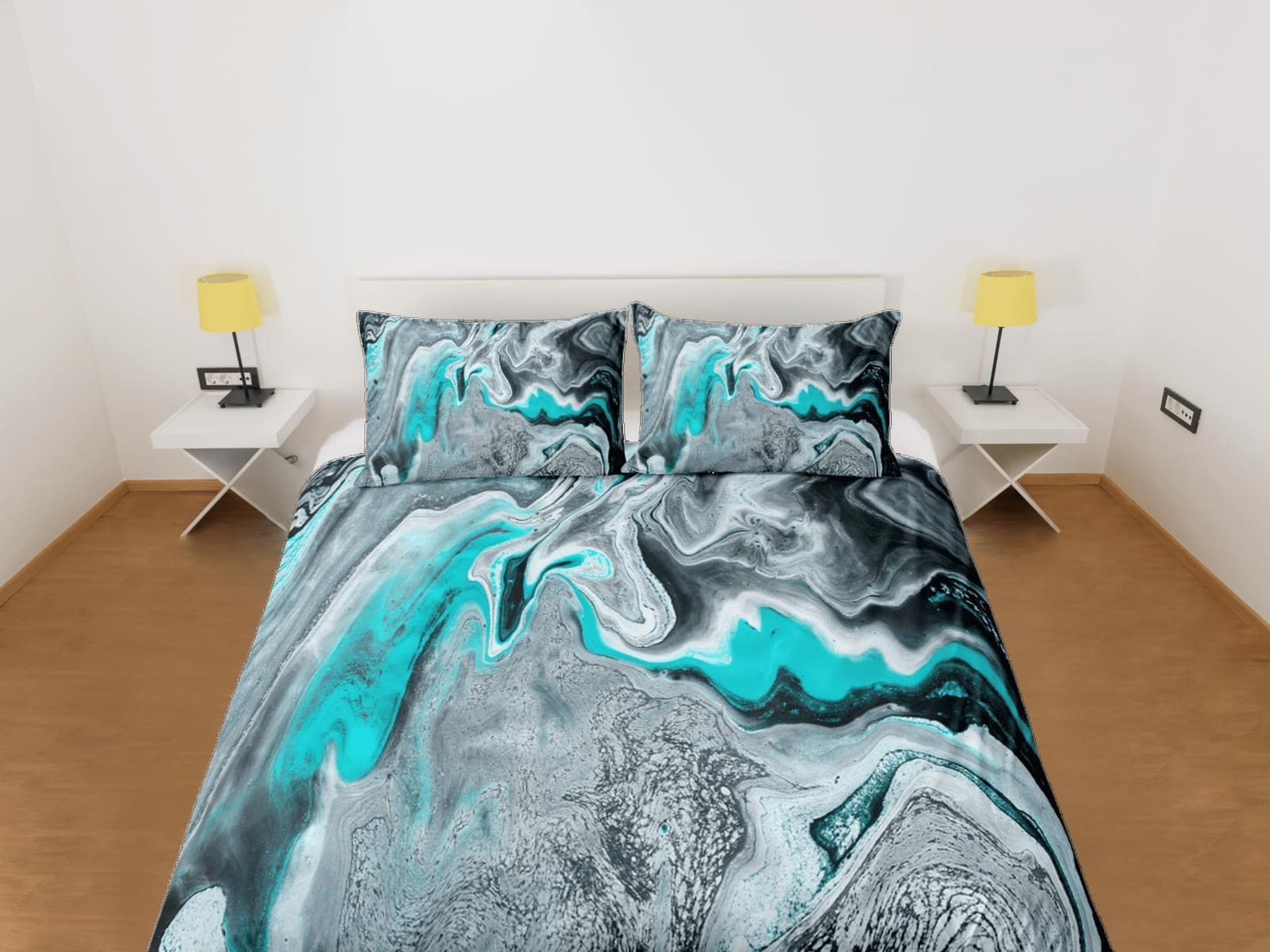 Turquoise green contemporary bedroom set aesthetic duvet cover, alcohol ink abstract art room decor boho chic bedding set…