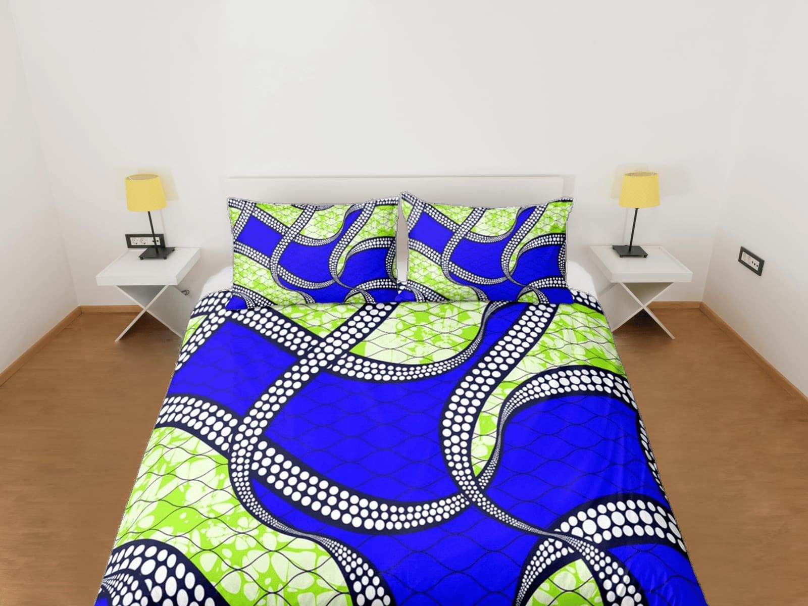 Unique african blue and green bedding set duvet cover, boho bedding ethnic tribal designs, afrocentric designer bedding, s…