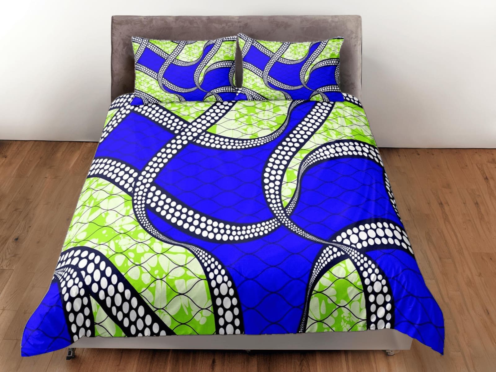 Unique african blue and green bedding set duvet cover, boho bedding ethnic tribal designs, afrocentric designer bedding, s…