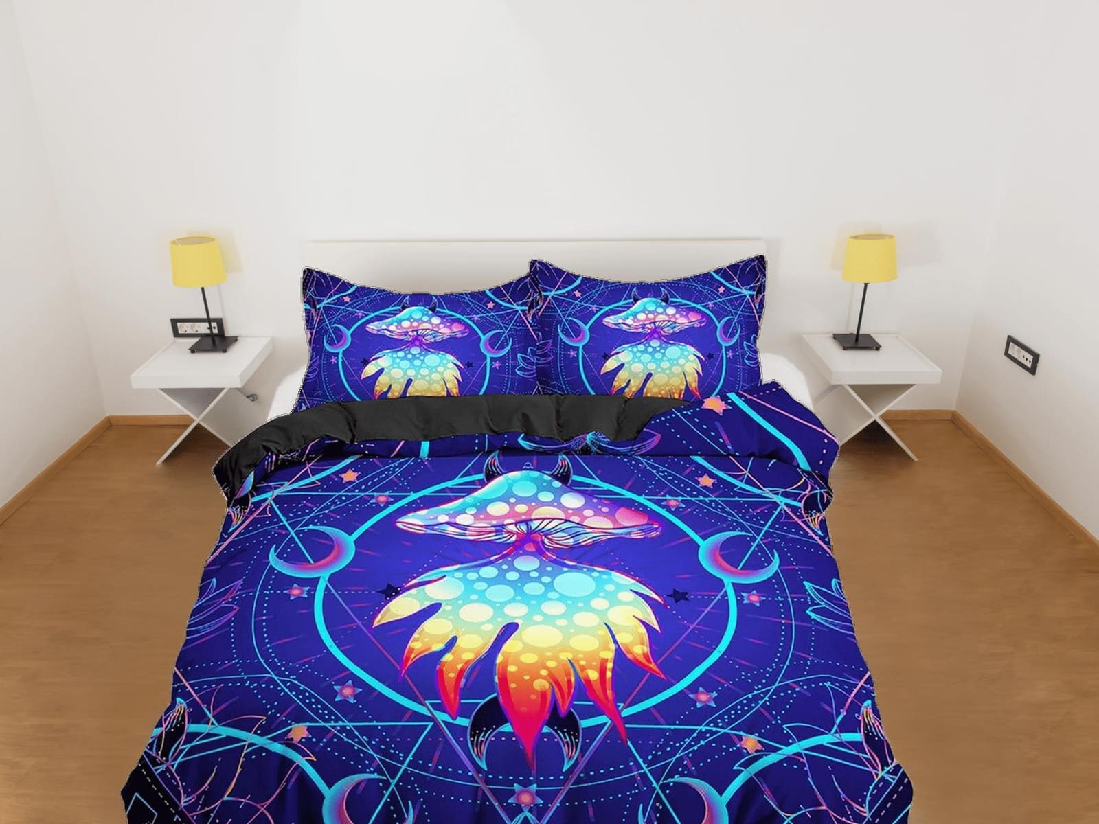Unique psychedelic creature blue duvet cover hippie bedding set full, preppy dorm bedding, indie room decor, aesthetic cos…