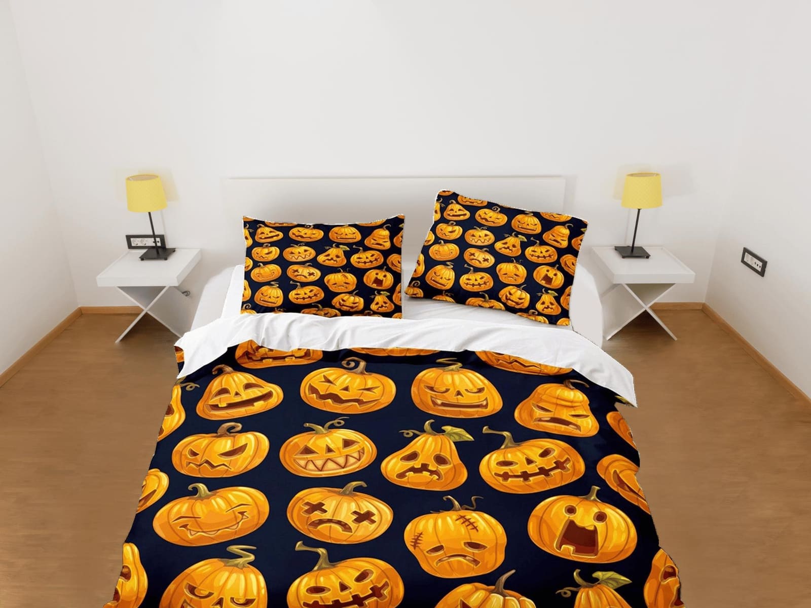 Various facial expressions of pumpkins halloween bedding & pillowcase, duvet cover dorm bedding, nursery toddler bedding,…