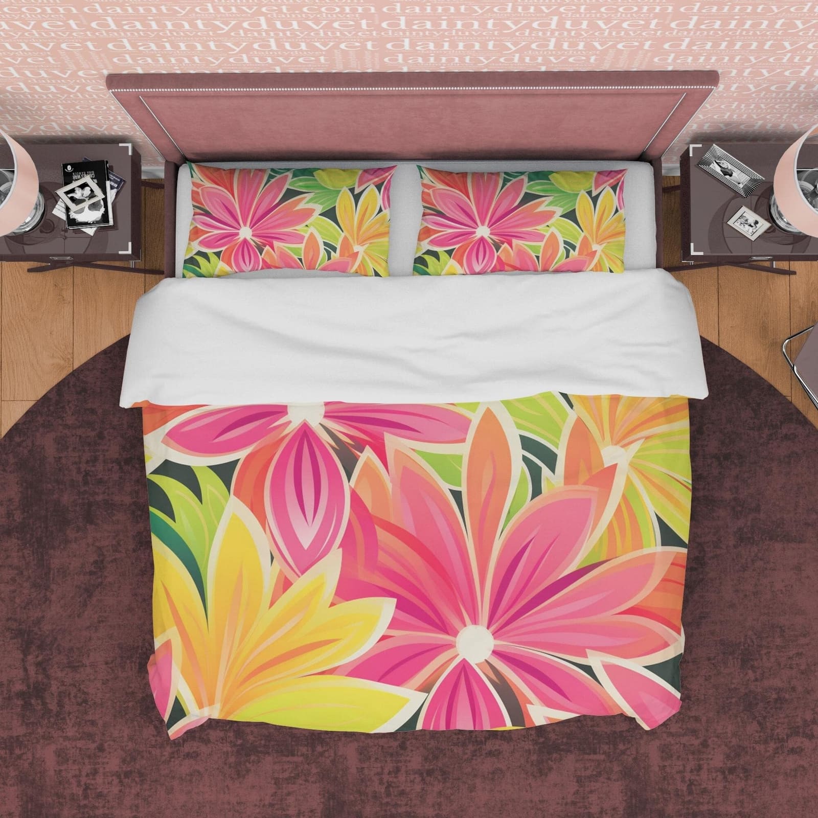 Vibrant Color Boho Bedding Colorful Duvet Cover Bohemian Bedroom Set, Floral Quilt Cover, Aesthetic Bedspread, Pink Unique…