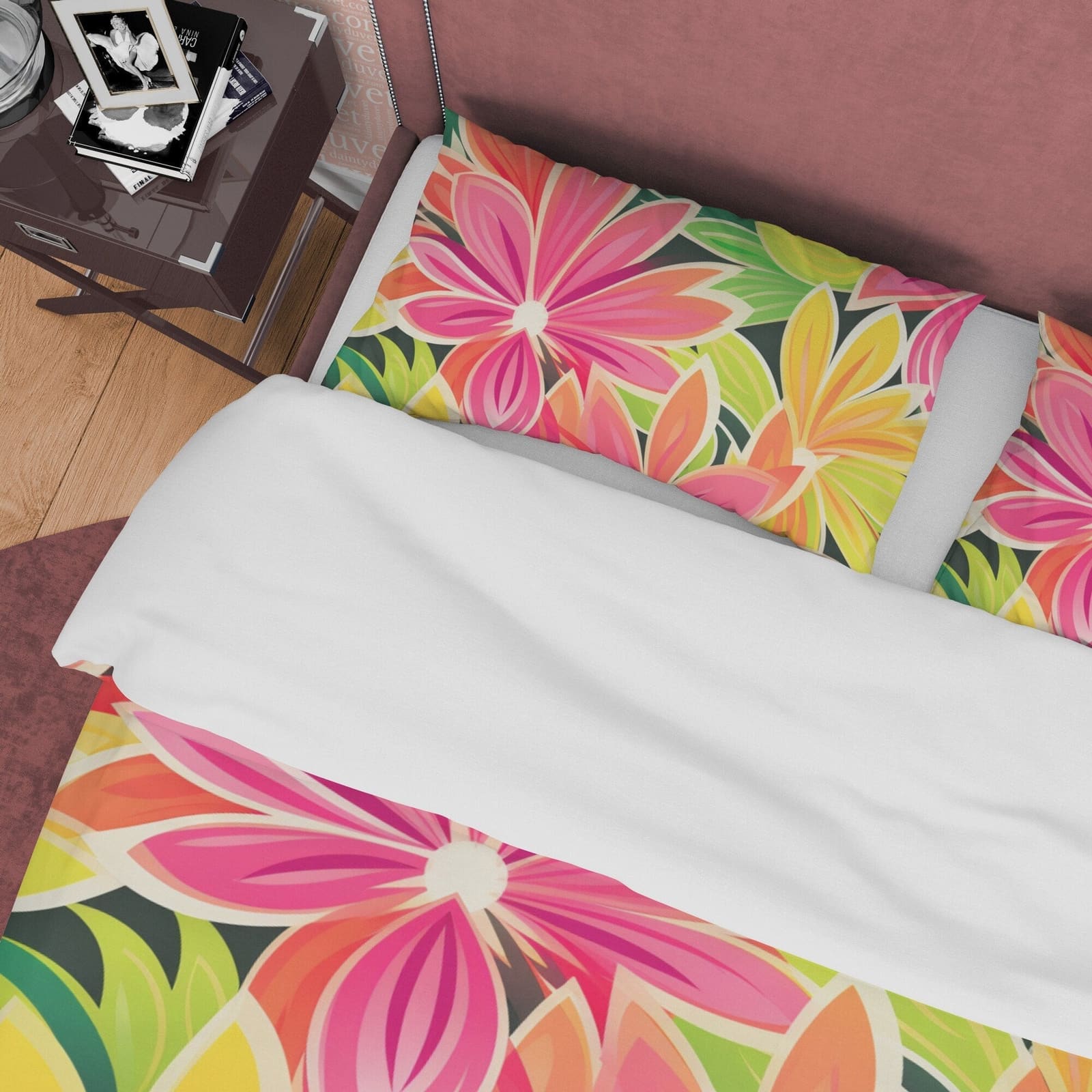 Vibrant Color Boho Bedding Colorful Duvet Cover Bohemian Bedroom Set, Floral Quilt Cover, Aesthetic Bedspread, Pink Unique…