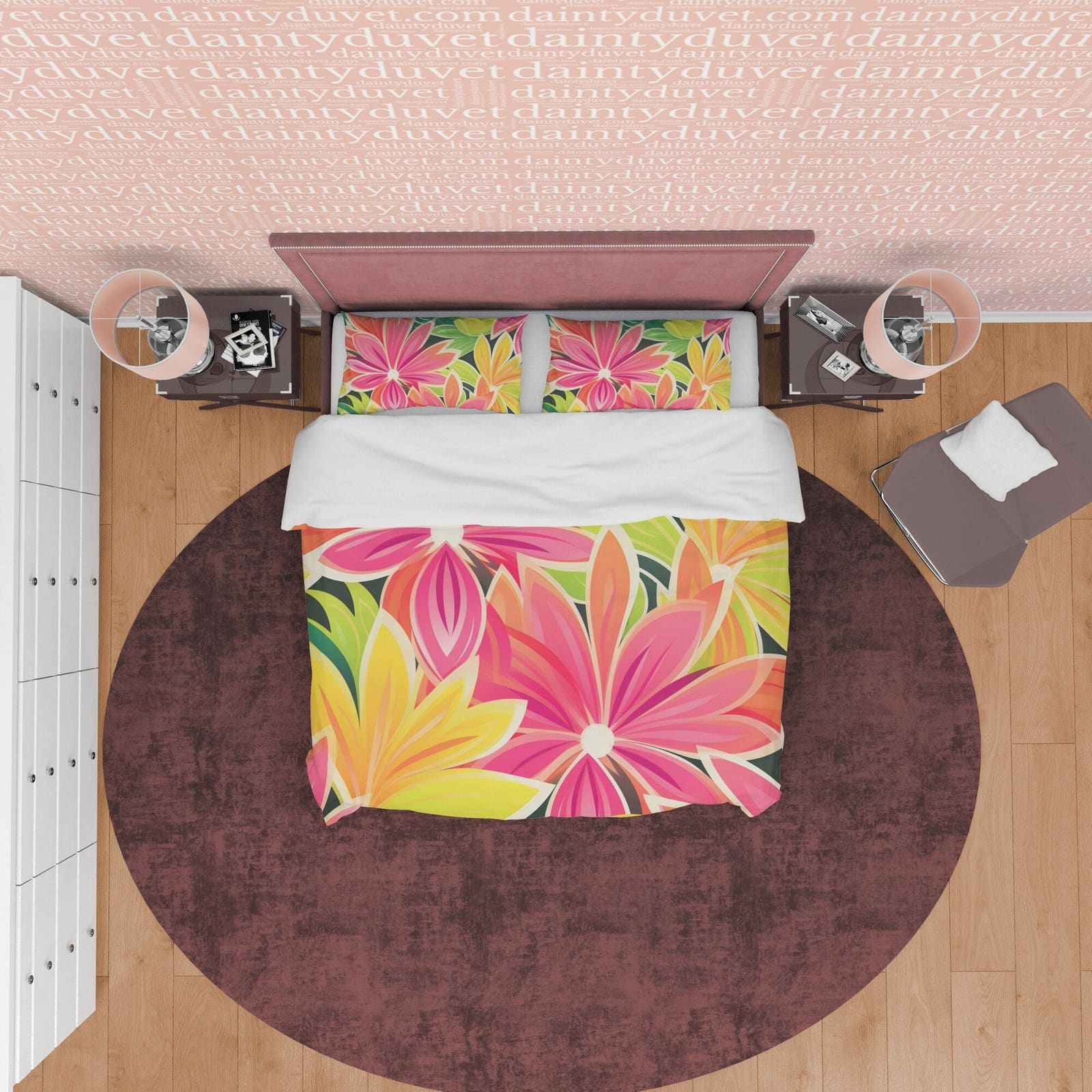 Vibrant Color Boho Bedding Colorful Duvet Cover Bohemian Bedroom Set, Floral Quilt Cover, Aesthetic Bedspread, Pink Unique…