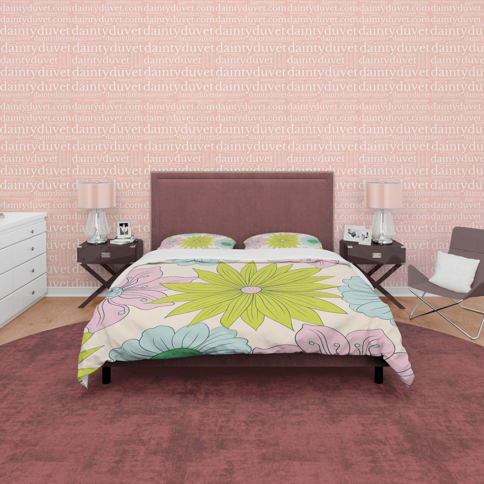 Vibrant Green Floral Boho Bedding Colorful Duvet Cover Bohemian Bedroom Set, Flower Quilt Cover, Aesthetic Unique Girl Roo…
