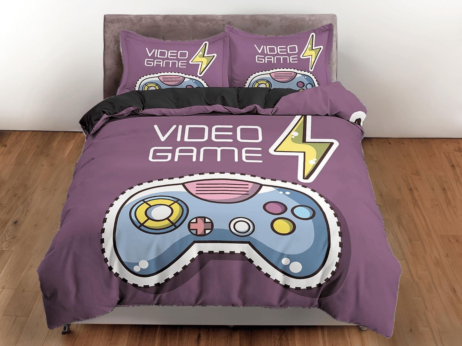 Video game bedding mauve purple duvet cover, gamer boyfriend gift bedding set full king queen twin, boys bedroom, college…