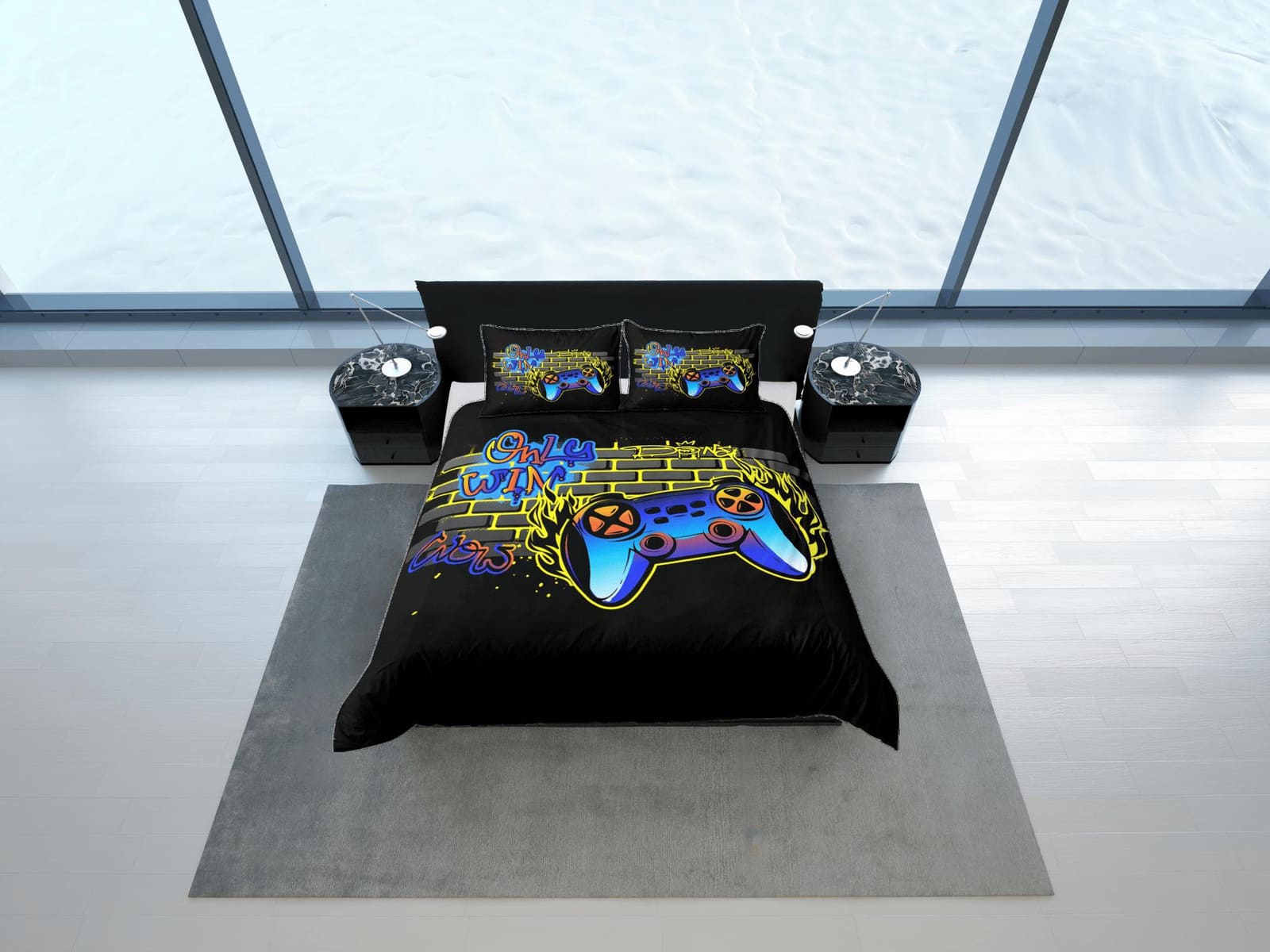 Video Game Duvet Cover Set Colorful Bedspread for Boys, Dorm Bedding Pillowcase