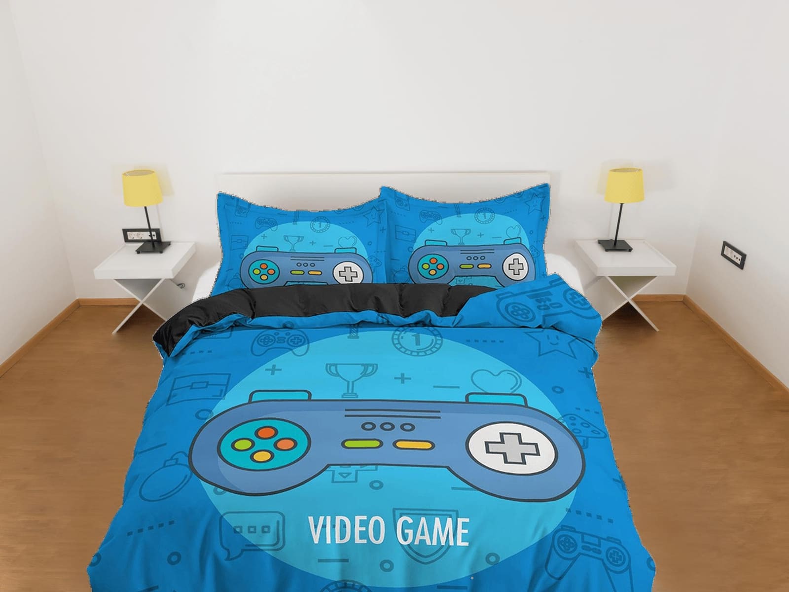 Video gamer bedding blue duvet cover, gamer boyfriend gift bedding set full king queen twin, boys bedroom, college dorm be…