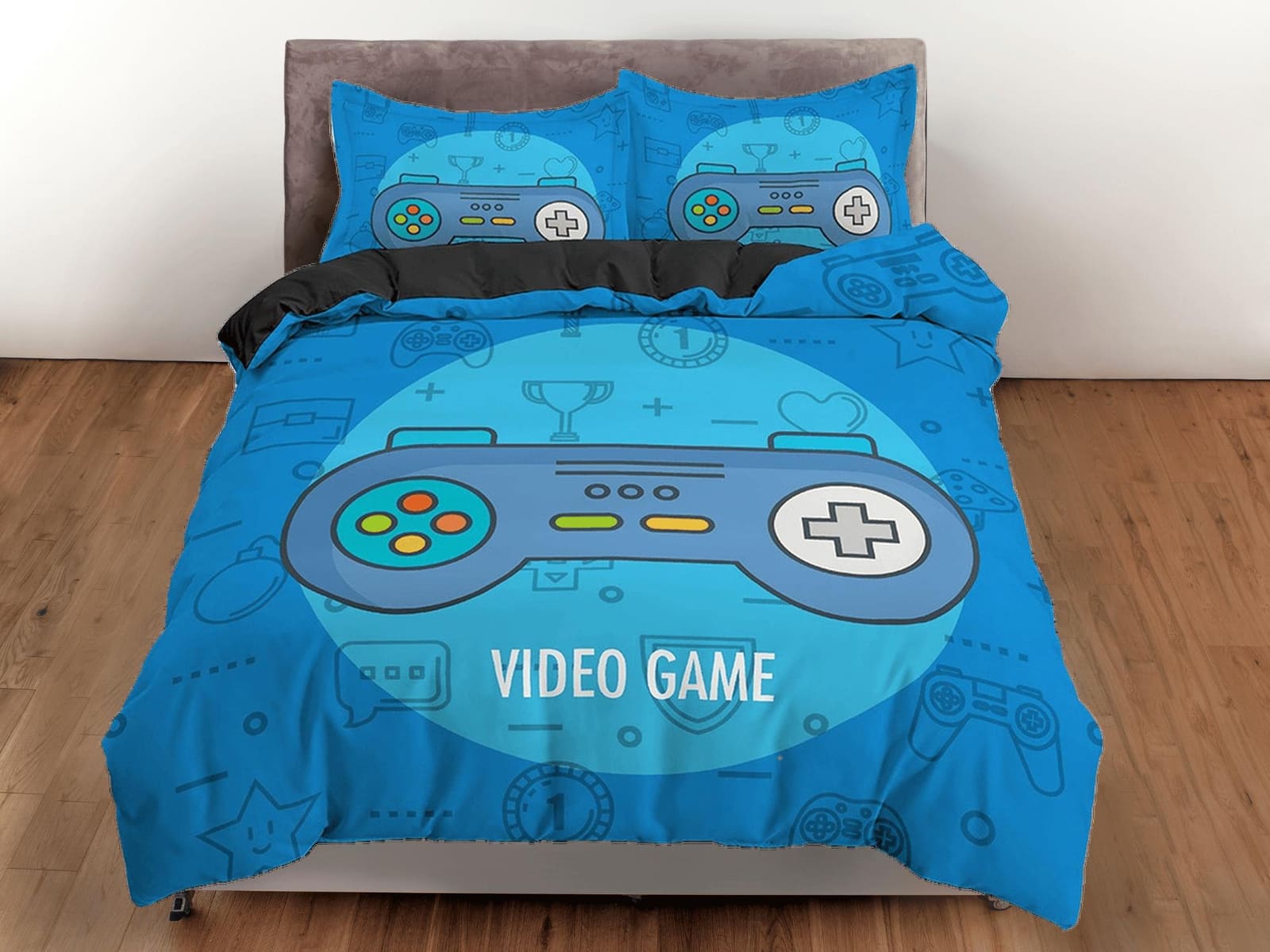 Video gamer bedding blue duvet cover, gamer boyfriend gift bedding set full king queen twin, boys bedroom, college dorm be…