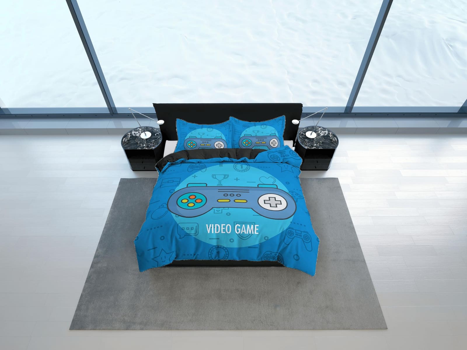 Video gamer bedding blue duvet cover, gamer boyfriend gift bedding set full king queen twin, boys bedroom, college dorm be…