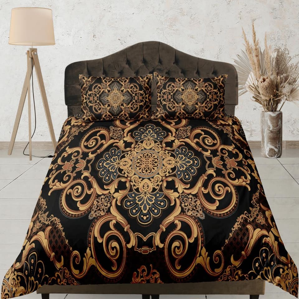 Vintage baroque victorian duvet cover boho bedding set full, queen, king, dorm bedding, aesthetic room luxury bedspread ma…