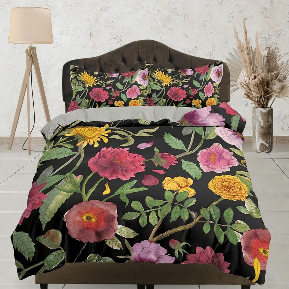 Vintage biophilic bedding, floral printed duvet cover queen, king, boho duvet, designer bedding, aesthetic bedding, maxima…