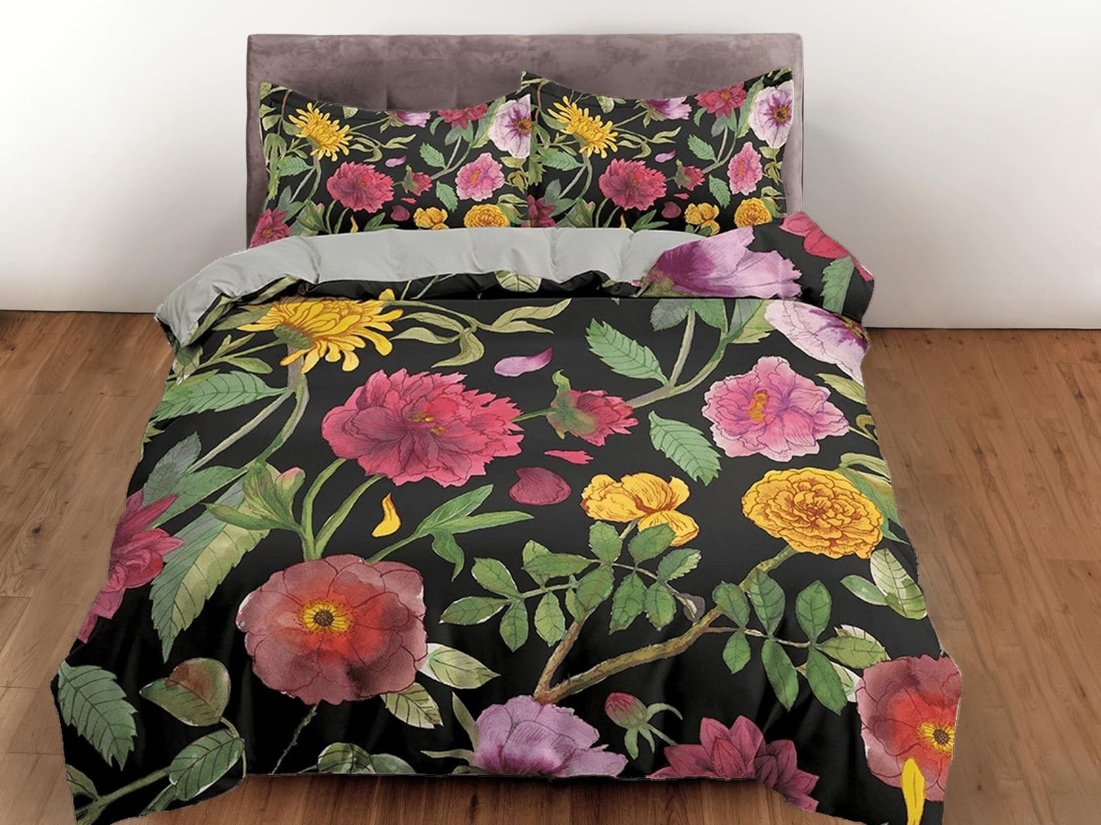 Vintage biophilic bedding, floral printed duvet cover queen, king, boho duvet, designer bedding, aesthetic bedding, maxima…
