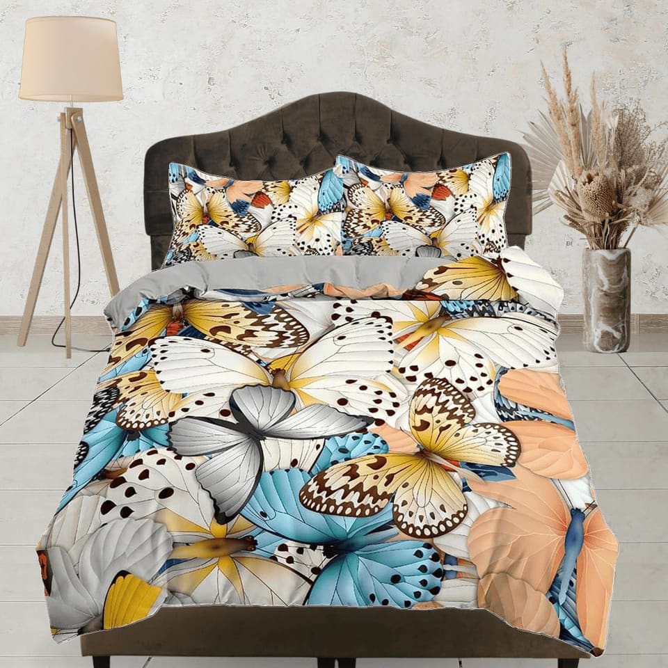 Vintage butterfly shabby chic bedding duvet cover dorm bedding, full size adult duvet king queen twin, nursery toddler bed…