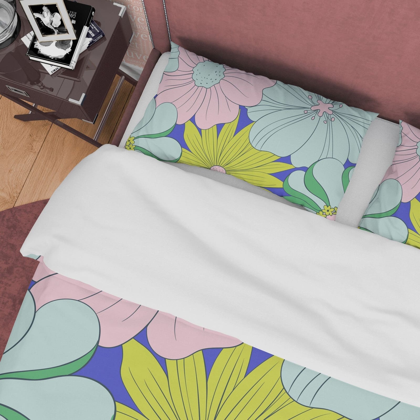 Vintage Floral Boho Bedding Colorful Duvet Cover Bohemian Bedroom Set, Green Quilt Cover, Aesthetic Flower Bedspread, Uniq…